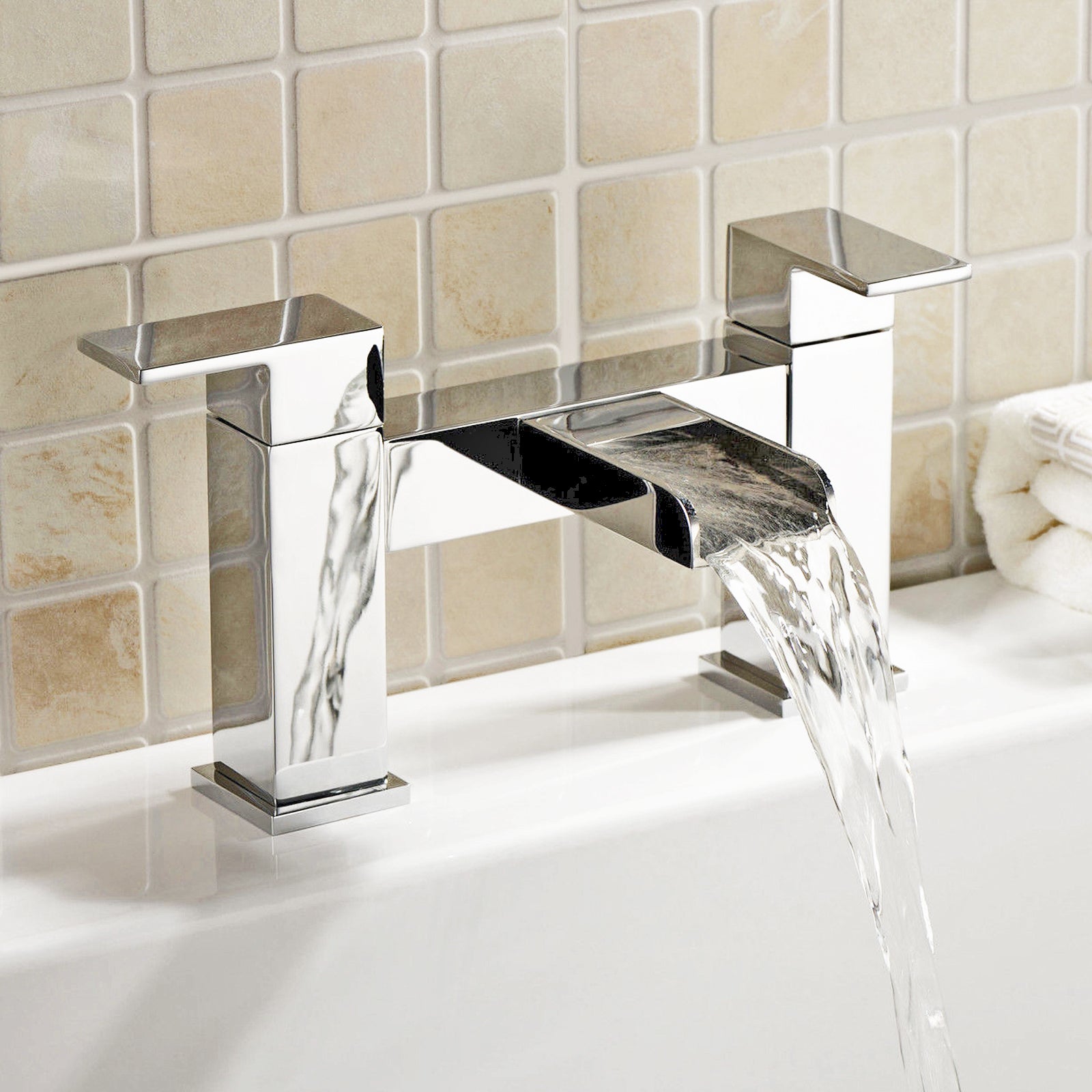 Ozone Square Waterfall Bathroom Bath Filler Mixer Chrome Tap