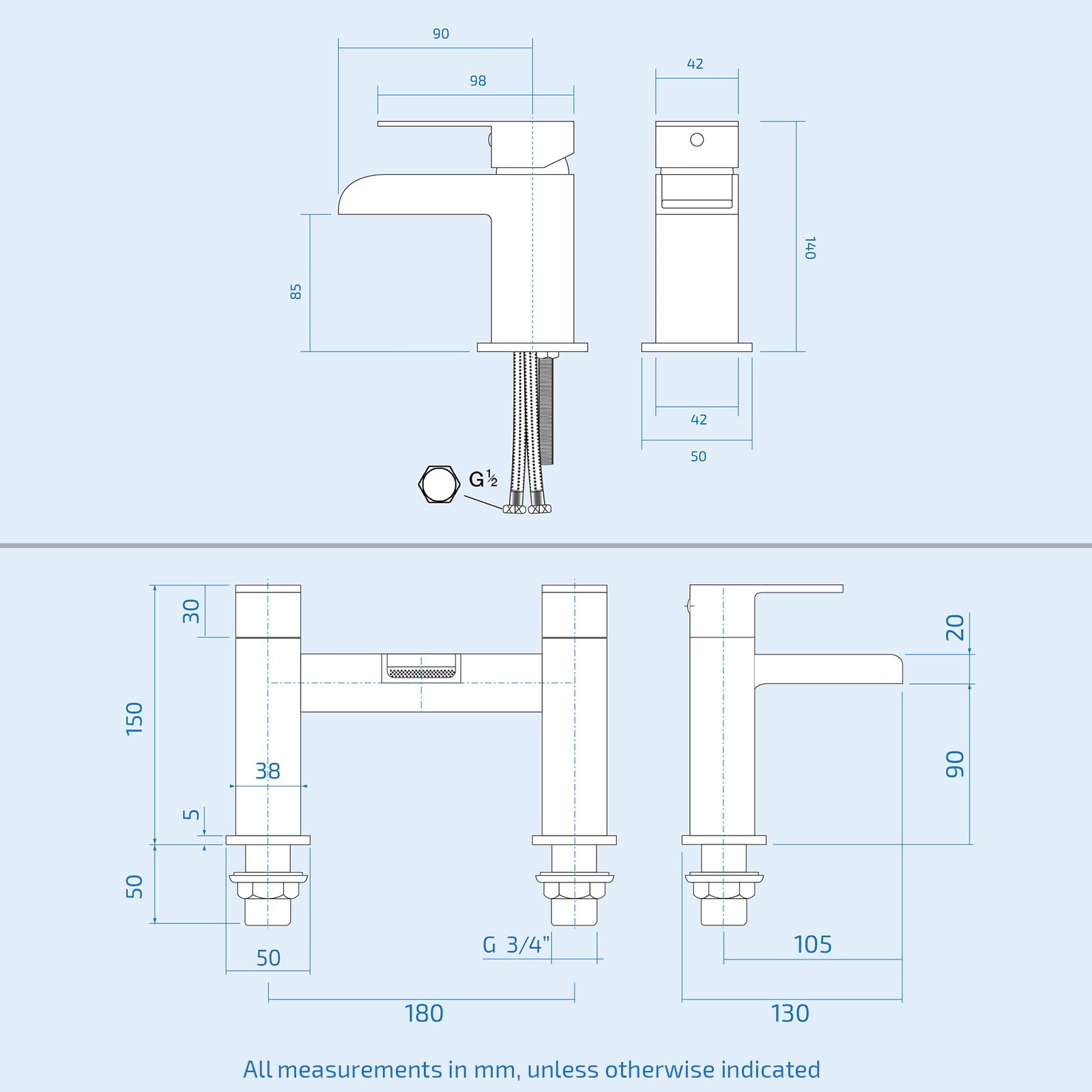 Senore White 1700mm Left Hand P-Shaped Bath, Basin Vanity & Toilet, Mixer Shower With Tap Waste Set