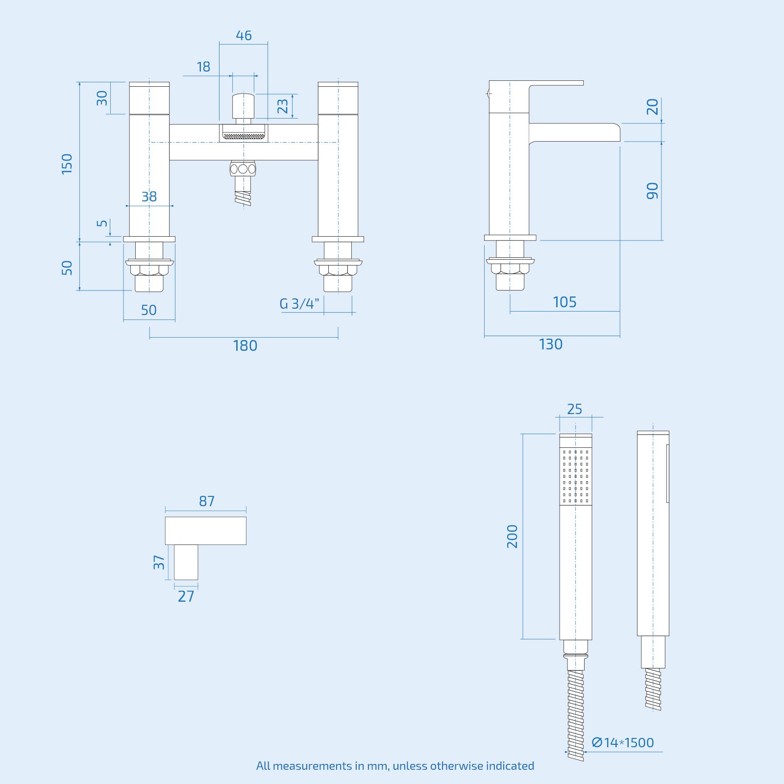 Ozone Contemporary Waterfall Bath Shower And Basin Sink Mono Mixer Tap Set