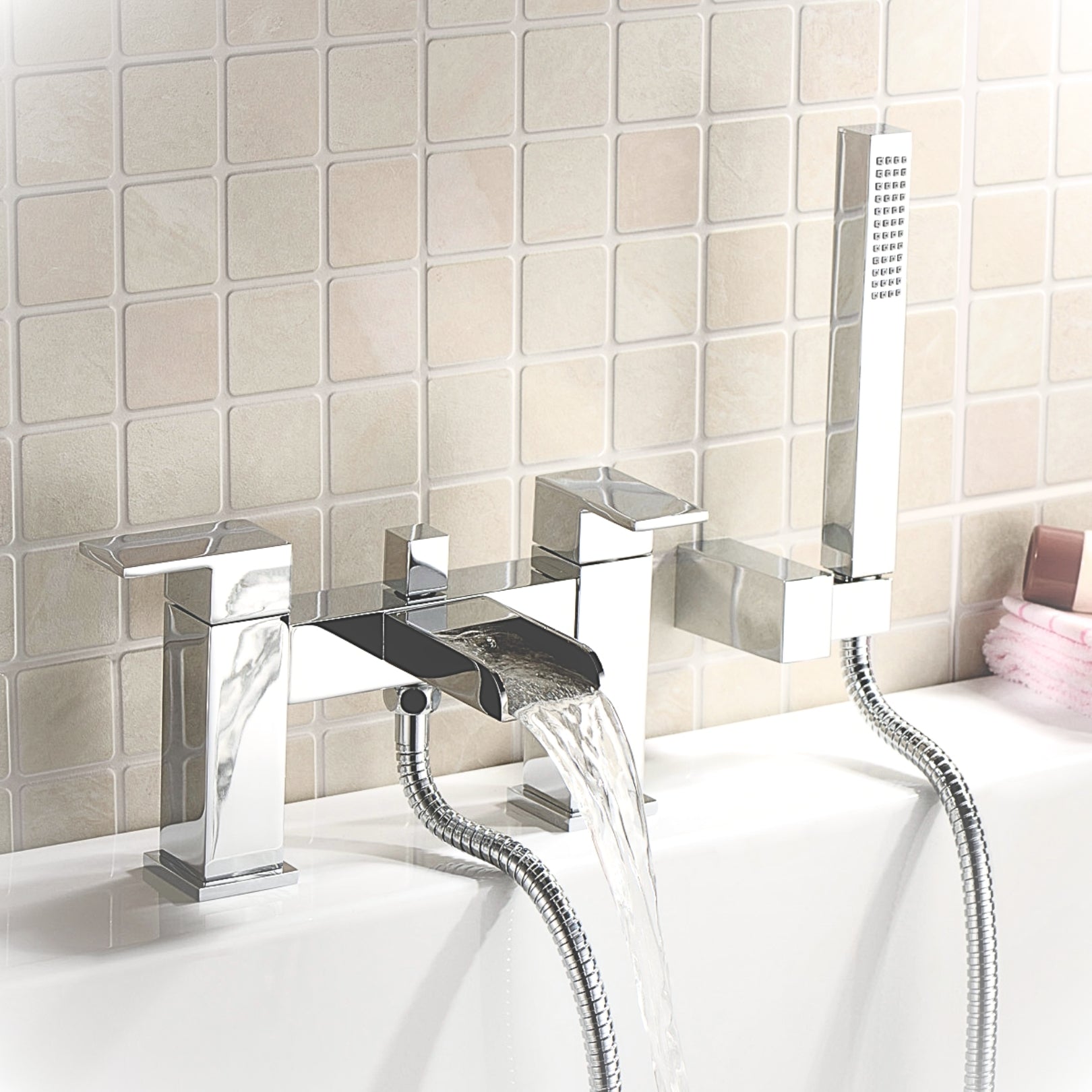 Ozone Contemporary Waterfall Bath Shower And Basin Sink Mono Mixer Tap Set