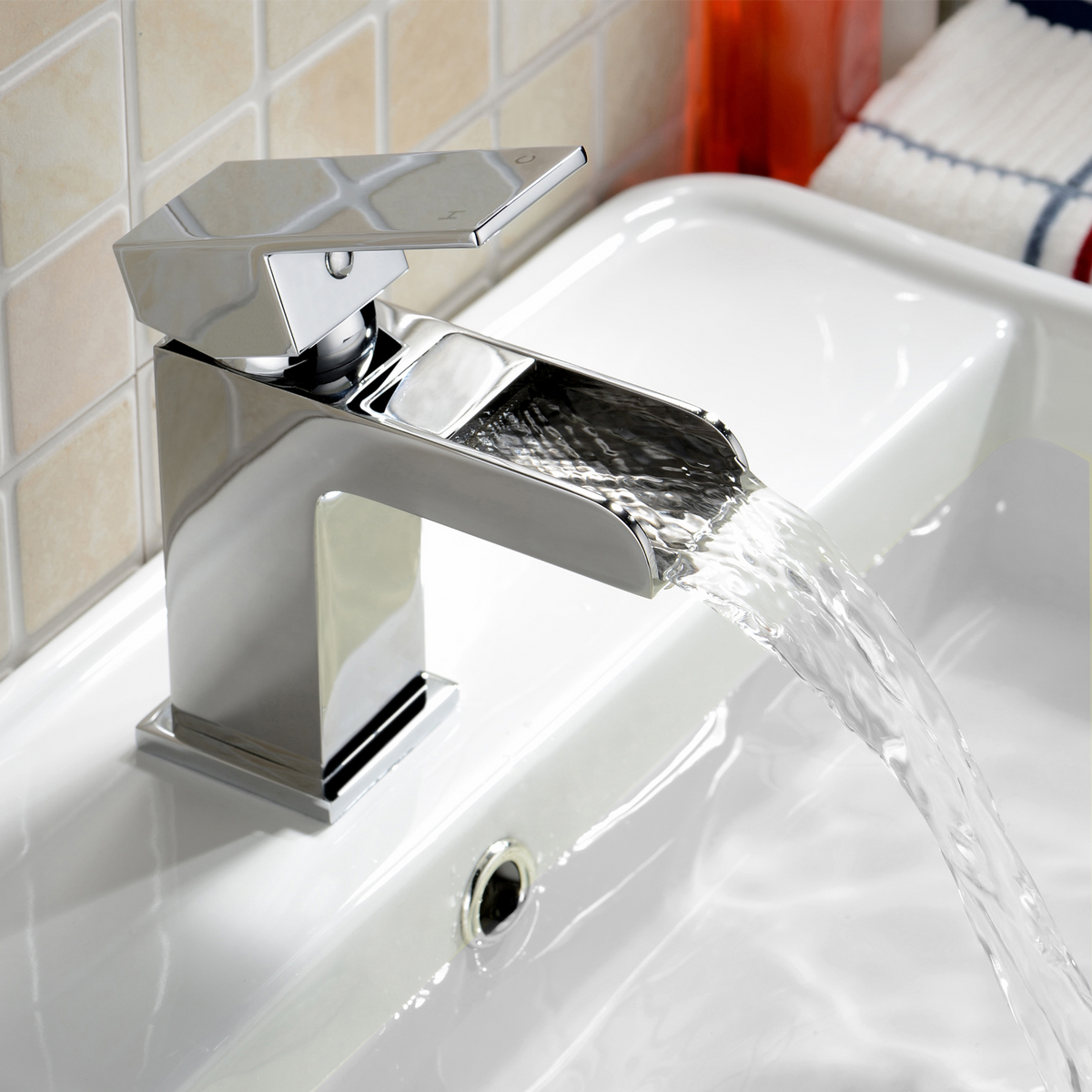 Ozone Contemporary Chrome Waterfall Cloakroom Basin Mono Mixer & Waste