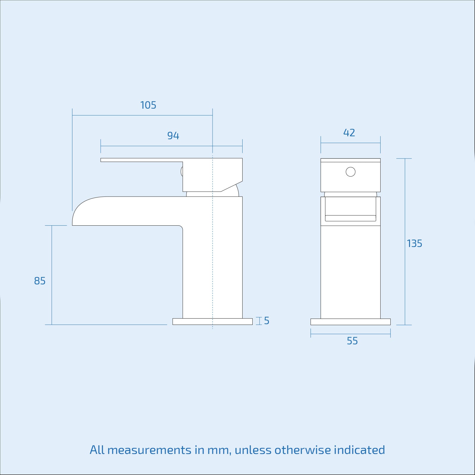 Ozone Modern Matte Black Waterfall Basin Mono Mixer Tap