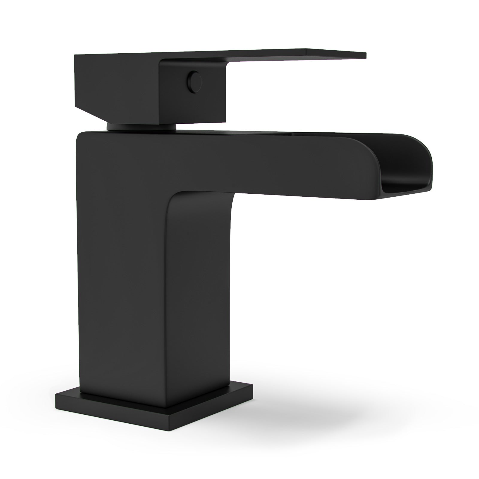 Ozone Modern Waterfall Matte Black Bathroom Basin Mono Mixer Tap & Waste
