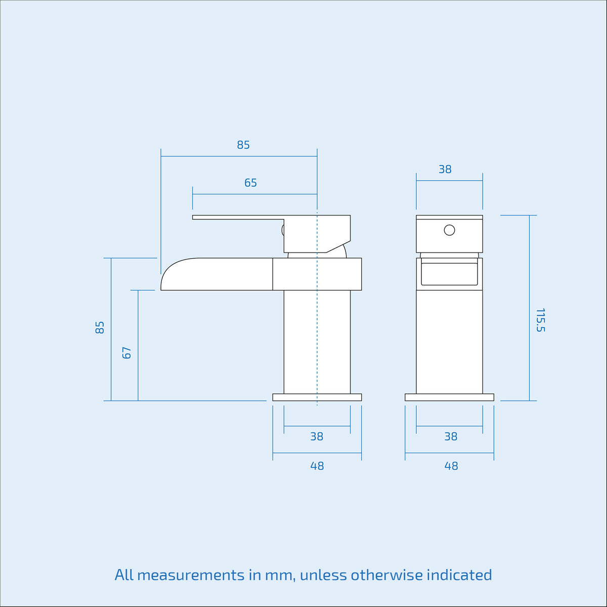 Ozone Contemporary Chrome Waterfall Cloakroom Basin Mono Mixer & Waste