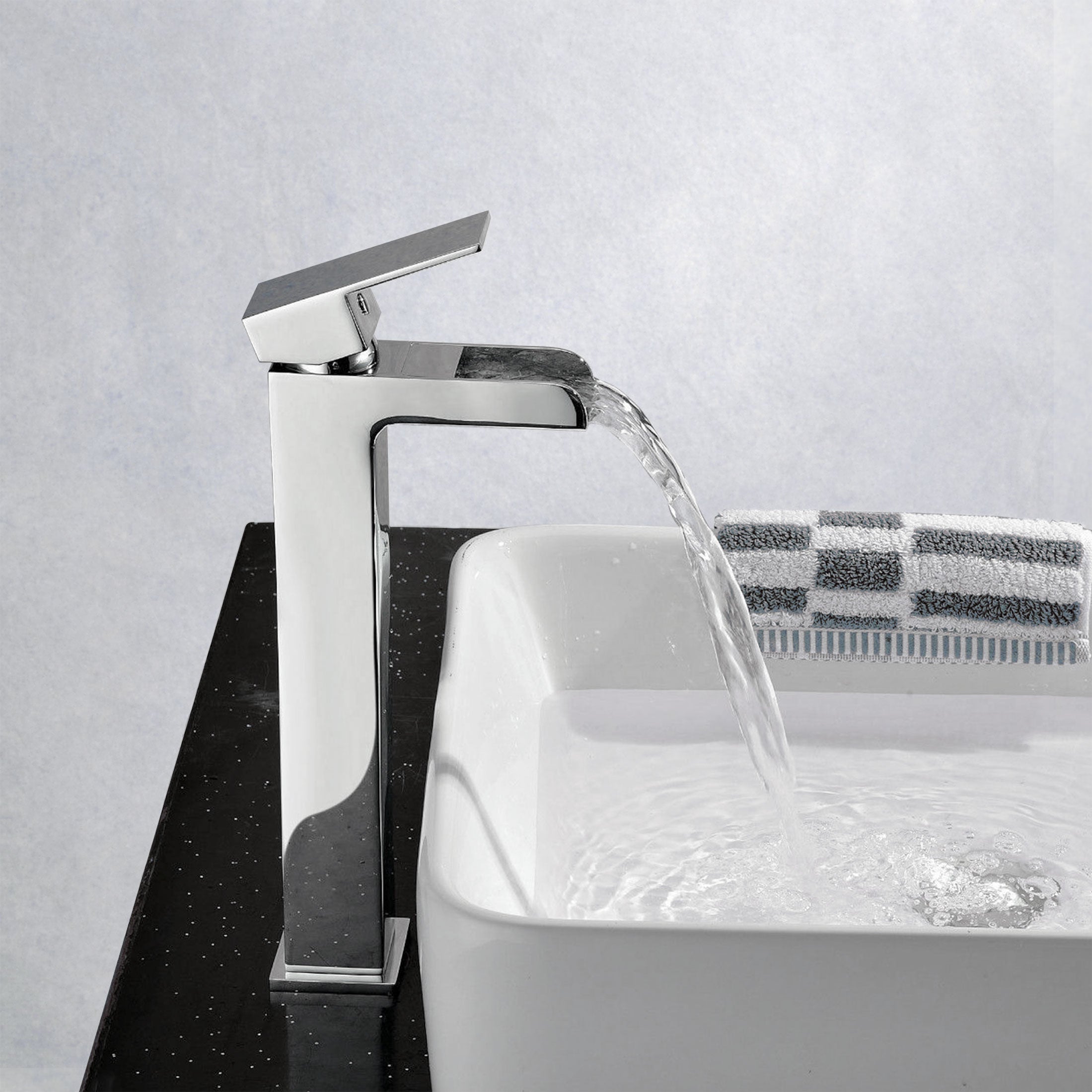 Ozone Square Waterfall Bathroom Basin Sink Mono Mixer Chrome Tap