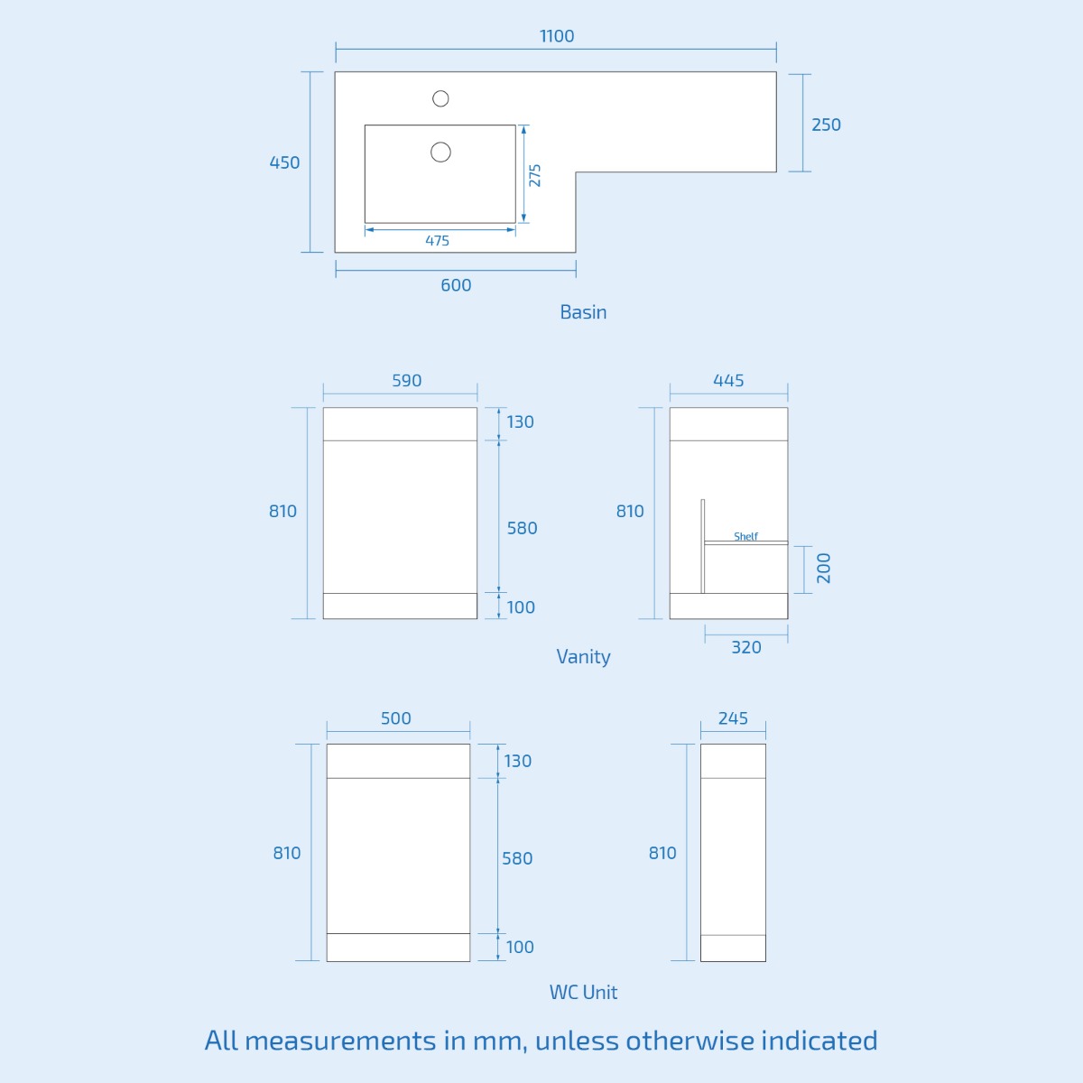 Aric Grey 1100mm LH Basin Sink Vanity Cabinet with BTW Toilet Flat Pack