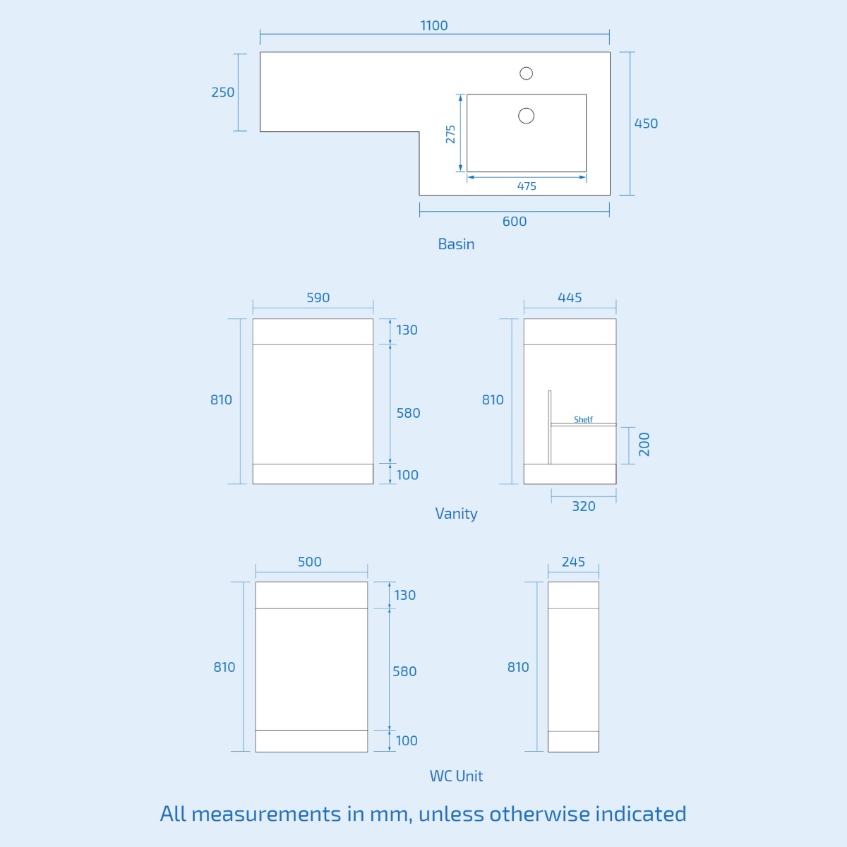 Aric Grey 1100mm RH Basin Sink Vanity Cabinet with BTW Toilet Flat Pack