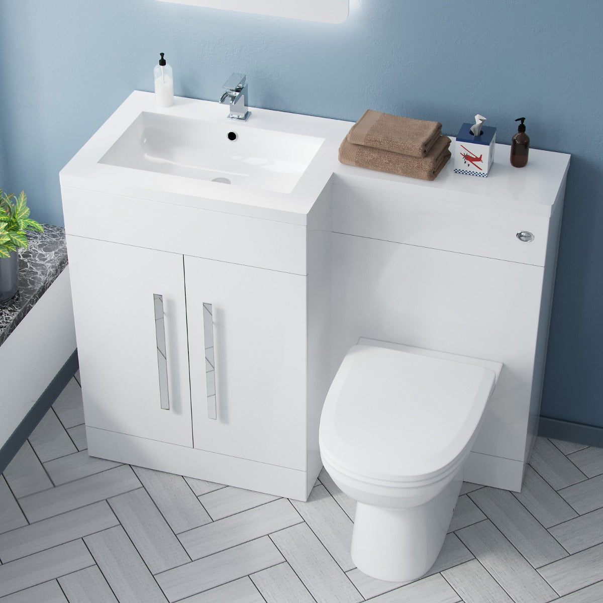 Aric 1100 mm L Shape WC LH Vanity Suite Unit BTW Toilet White Square