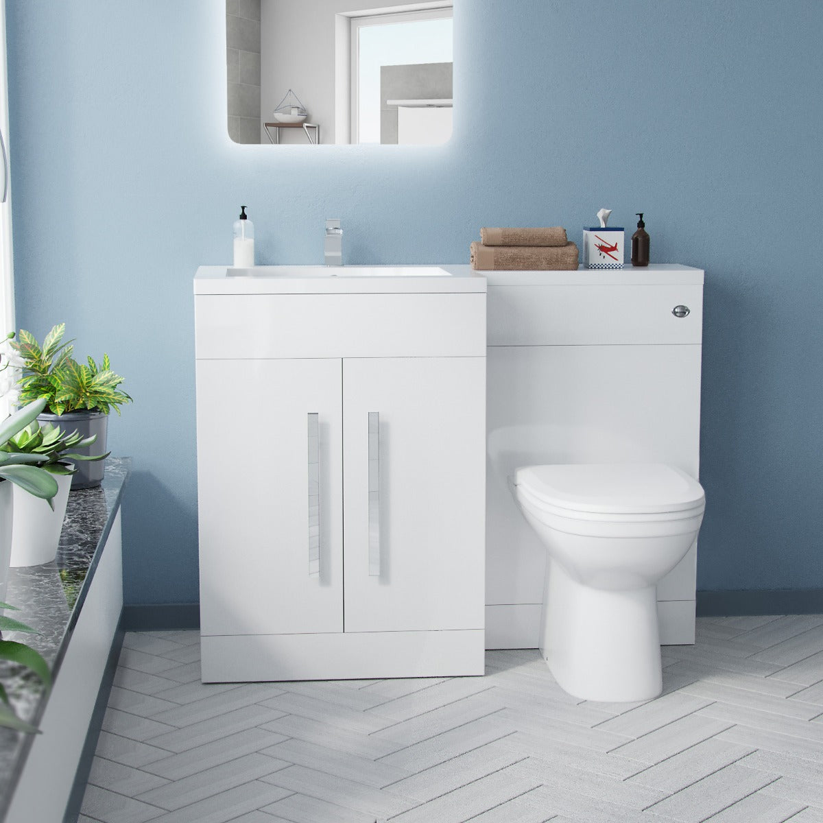 Aric 1100 mm L Shape WC LH Vanity Suite Unit BTW Toilet White Square