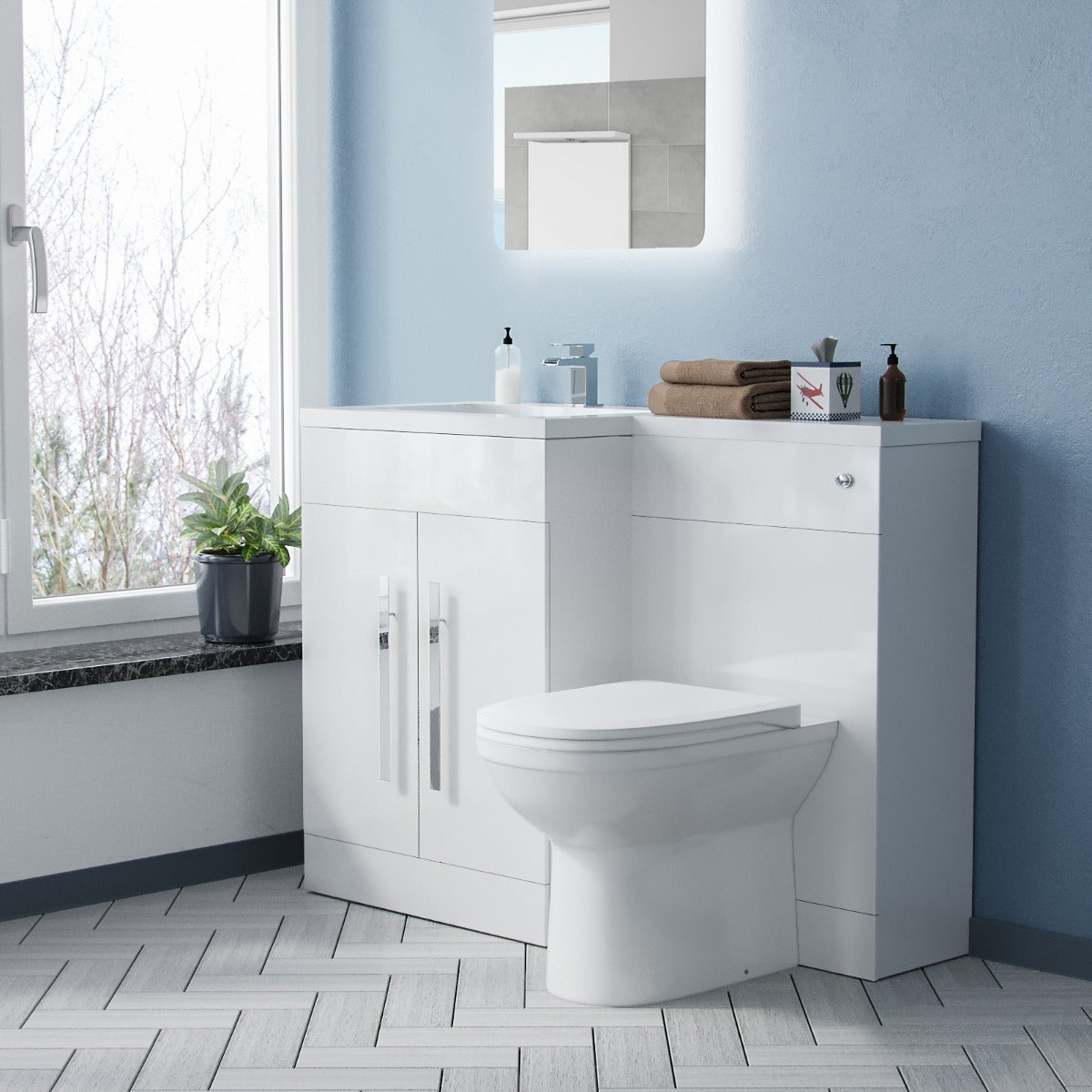 Aric 1100 mm L Shape WC LH Vanity Suite Unit BTW Toilet White Square