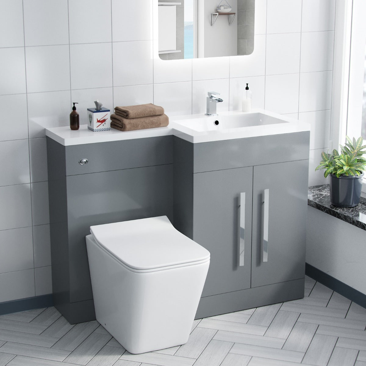 Aric Grey 1100mm RH Basin Sink Vanity Cabinet with BTW Toilet Flat Pack