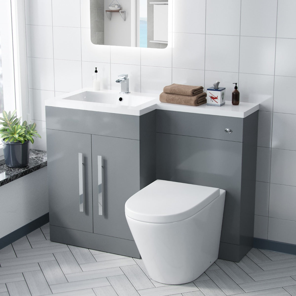 Aric Grey 1100mm LH Basin Vanity Cabinet & BTW Curved Toilet