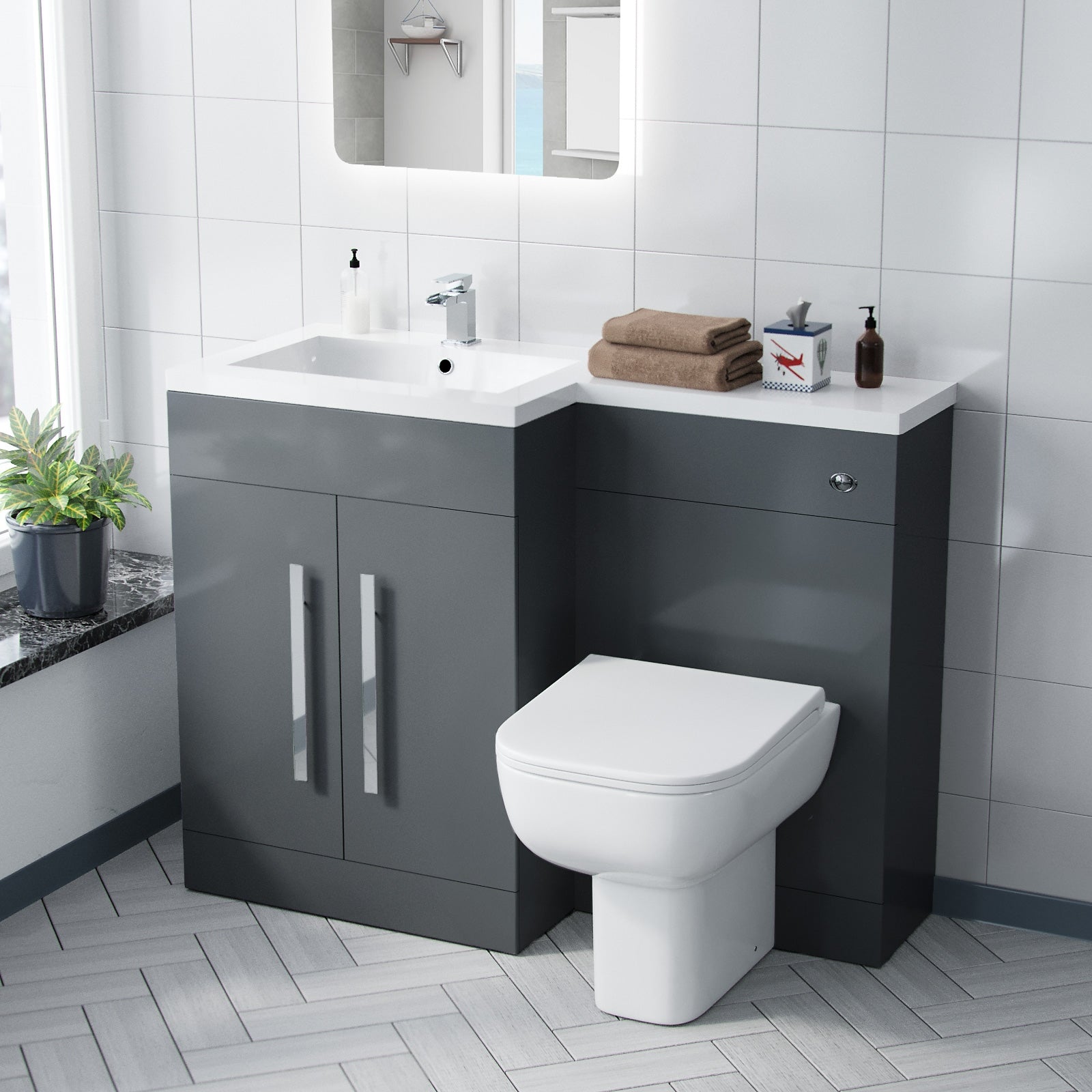 Aric Dark Grey LH Vanity Cabinet Basin Sink 1100mm and BTW WC Toilet