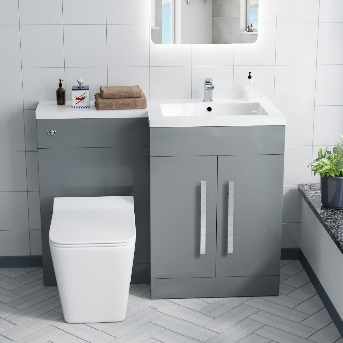 Aric Grey 1100mm RH Basin Sink Vanity Cabinet with BTW Toilet Flat Pack