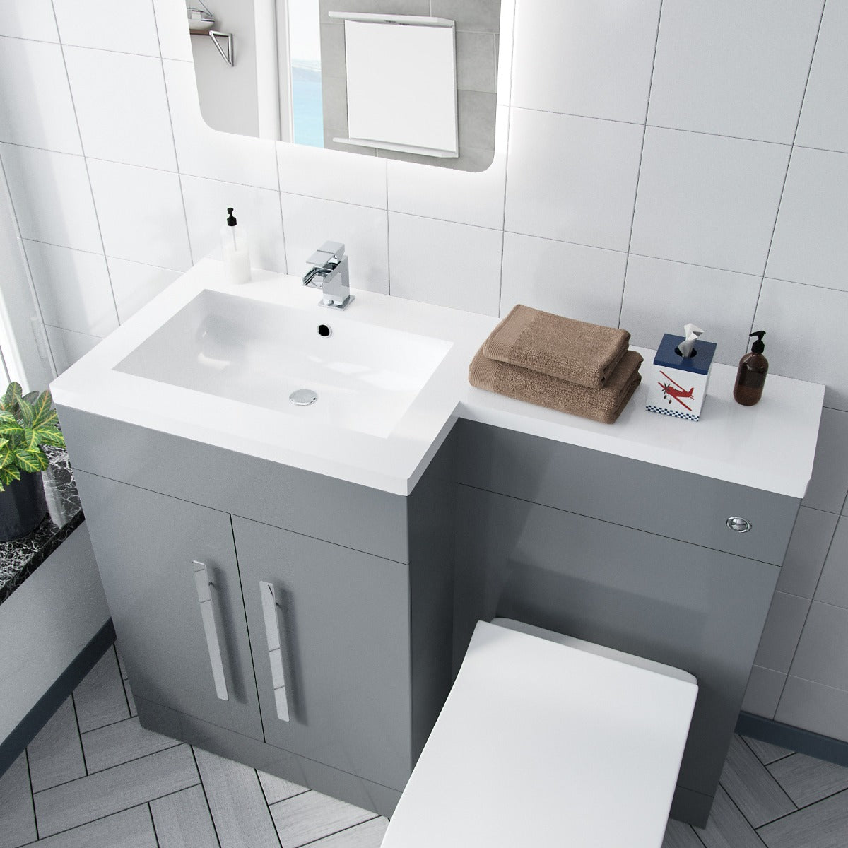 Aric Grey 1100mm LH Basin Sink Vanity Cabinet with BTW Toilet Flat Pack