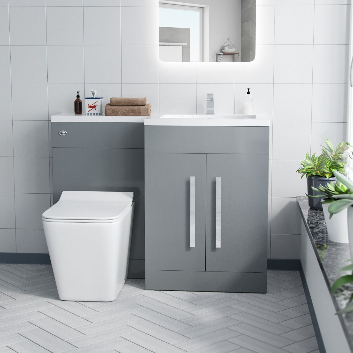 Aric Grey 1100mm RH Basin Sink Vanity Cabinet with BTW Toilet Flat Pack
