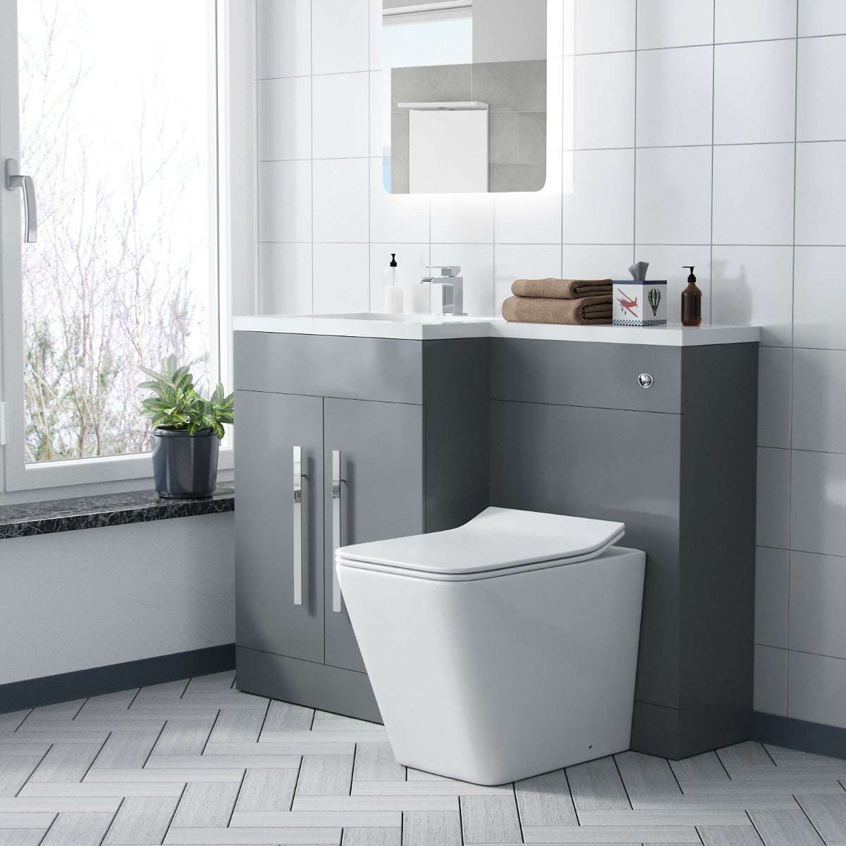 Aric Grey 1100mm LH Basin Sink Vanity Cabinet with BTW Toilet Flat Pack