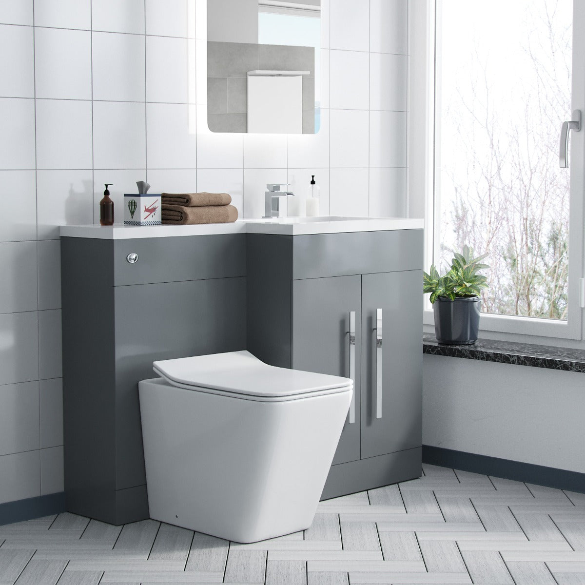 Aric Grey 1100mm RH Basin Sink Vanity Cabinet with BTW Toilet Flat Pack