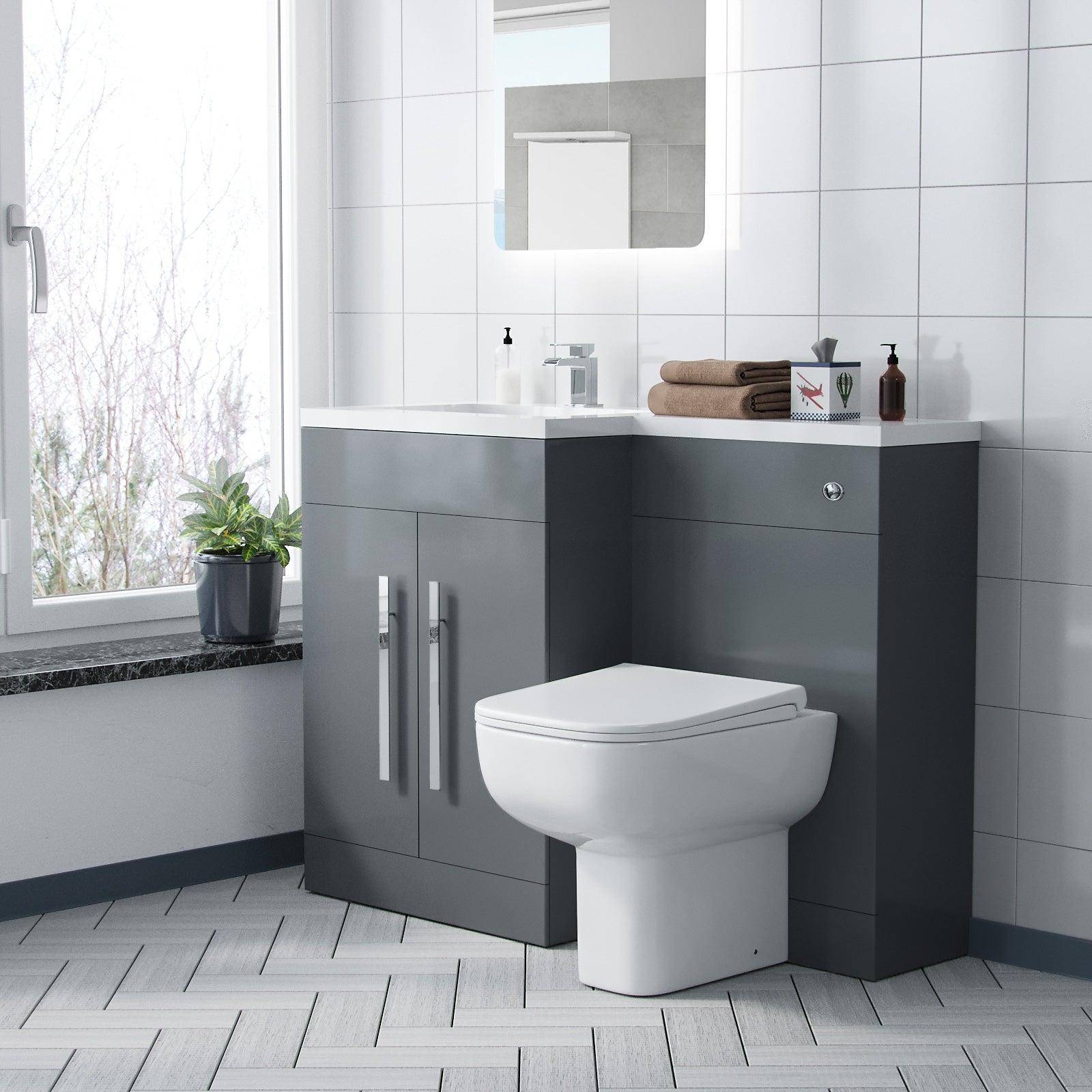 Aric Dark Grey LH Vanity Cabinet Basin Sink 1100mm and BTW WC Toilet