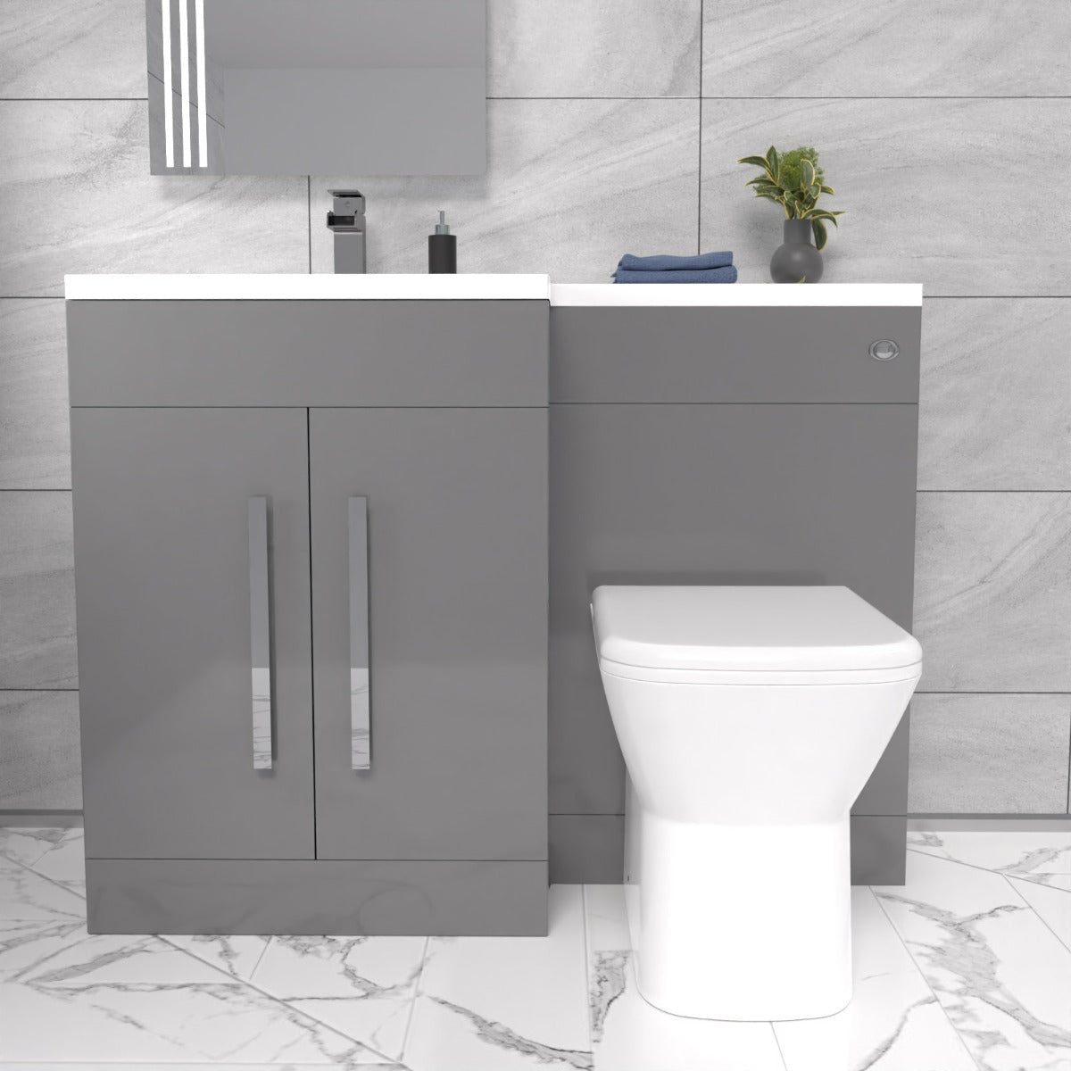 Aric 1100mm Vanity Basin Unit, WC Unit & Louis Back To Wall Toilet Grey