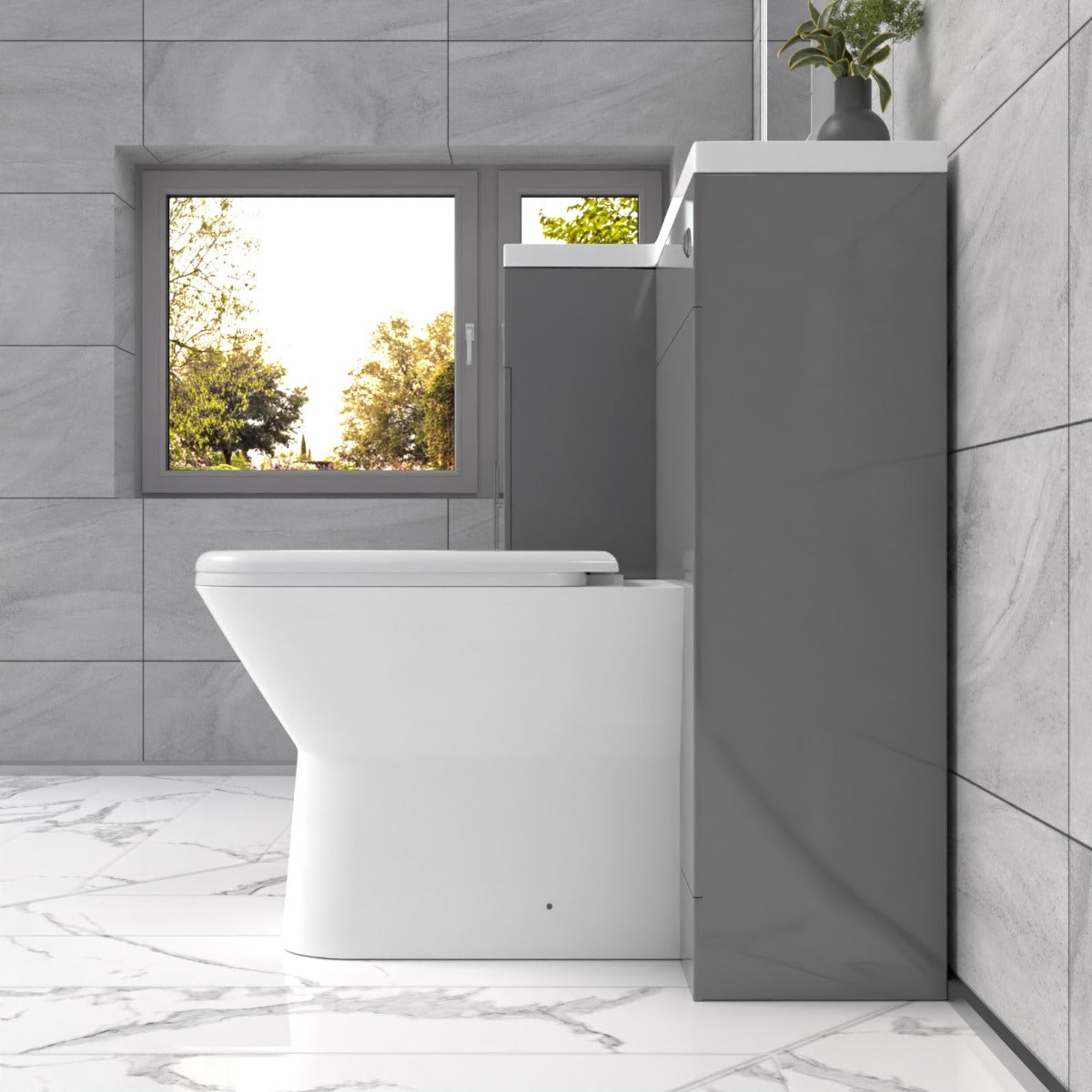 Aric 1100mm Vanity Basin Unit, WC Unit & Louis Back To Wall Toilet Grey