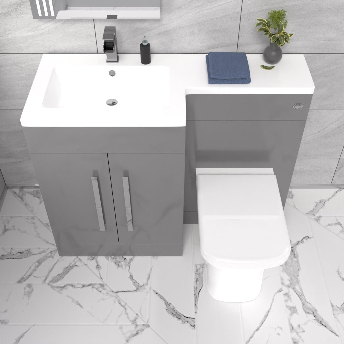 Aric 1100mm Vanity Basin Unit, WC Unit & Louis Back To Wall Toilet Grey