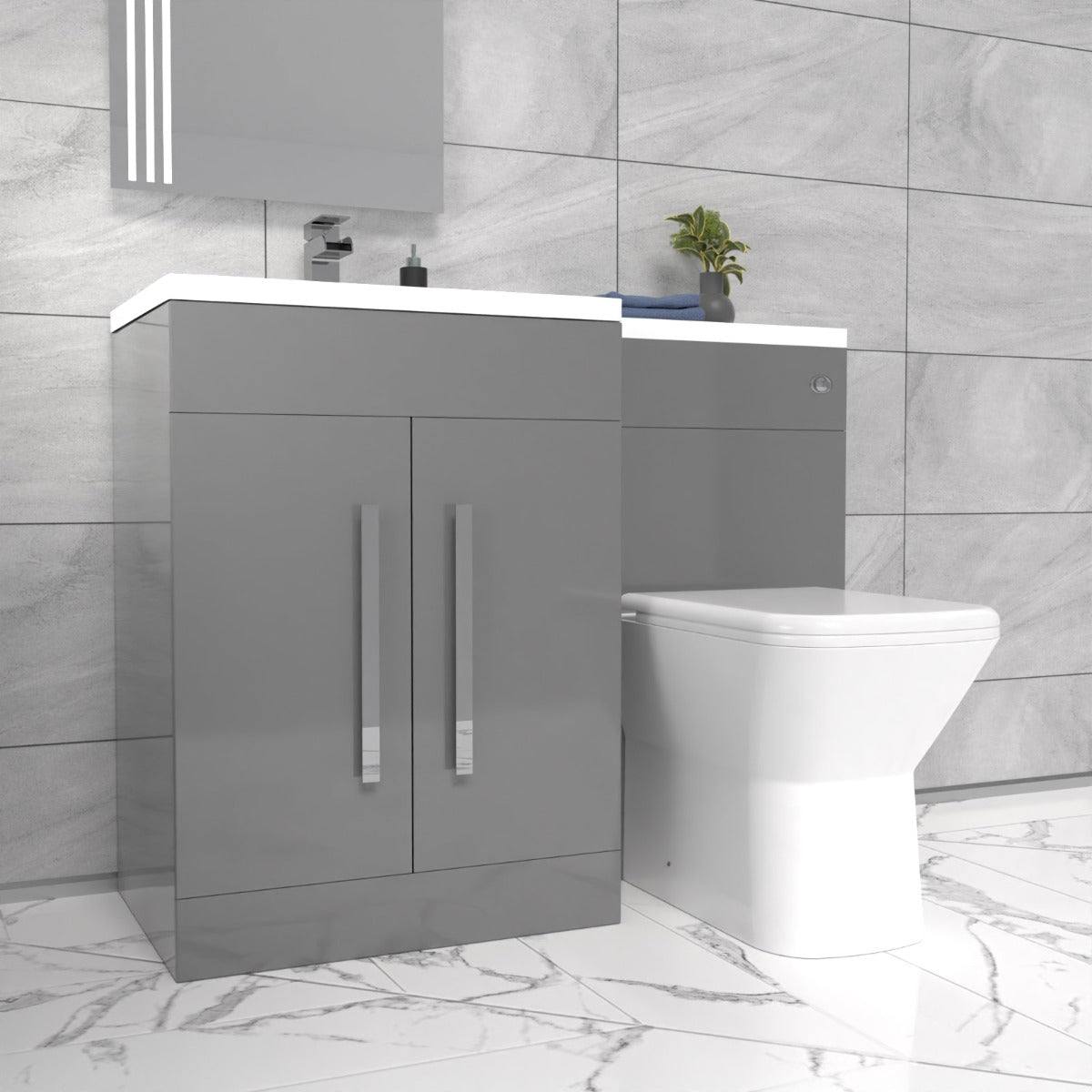 Aric 1100mm Vanity Basin Unit, WC Unit & Louis Back To Wall Toilet Grey