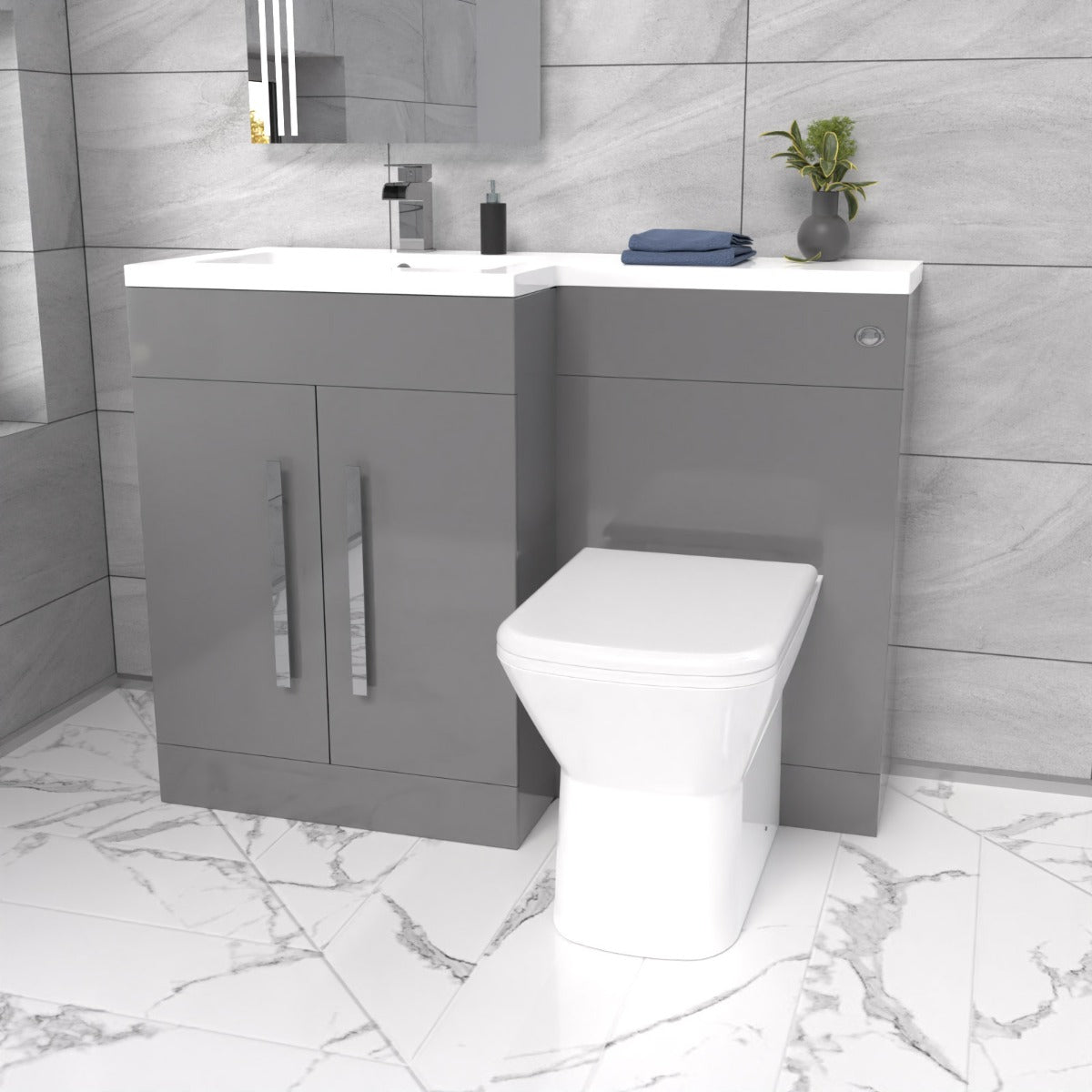 Aric 1100mm Vanity Basin Unit, WC Unit & Louis Back To Wall Toilet Grey