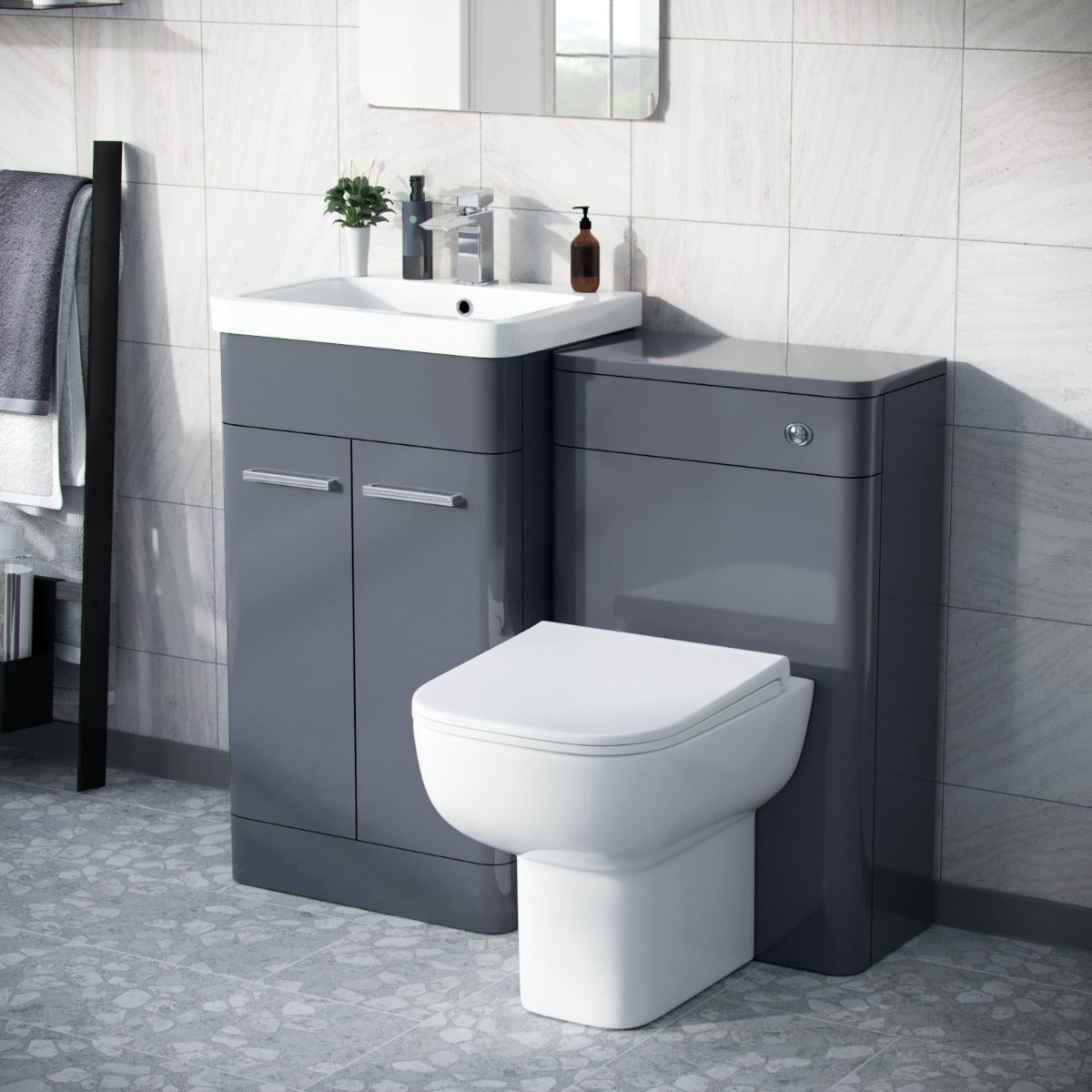 Afern 1000mm Steel Grey Vanity Cabinet and WC Unit with Back To Wall WC Toilet