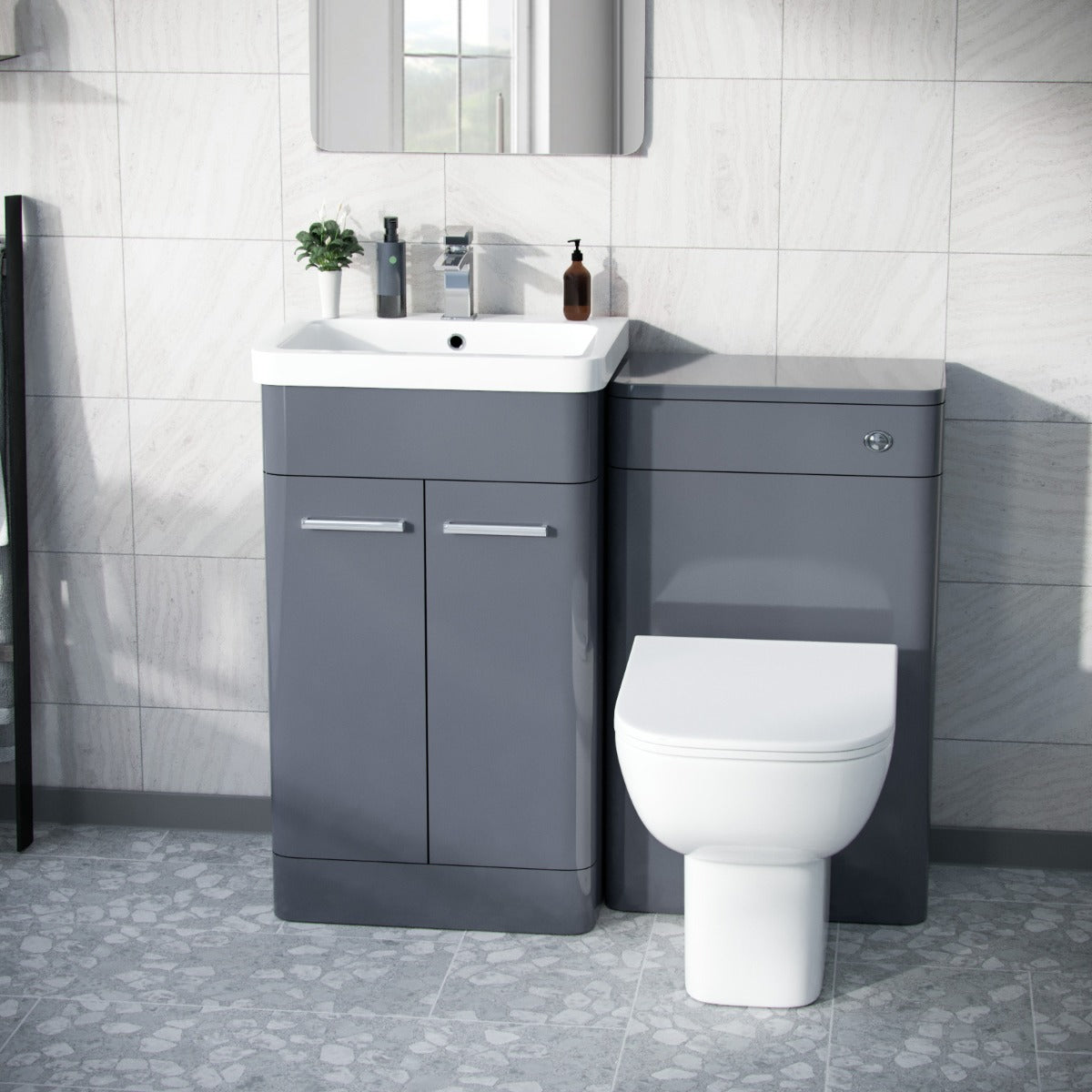 Afern 1000mm Steel Grey Vanity Cabinet and WC Unit with Back To Wall WC Toilet