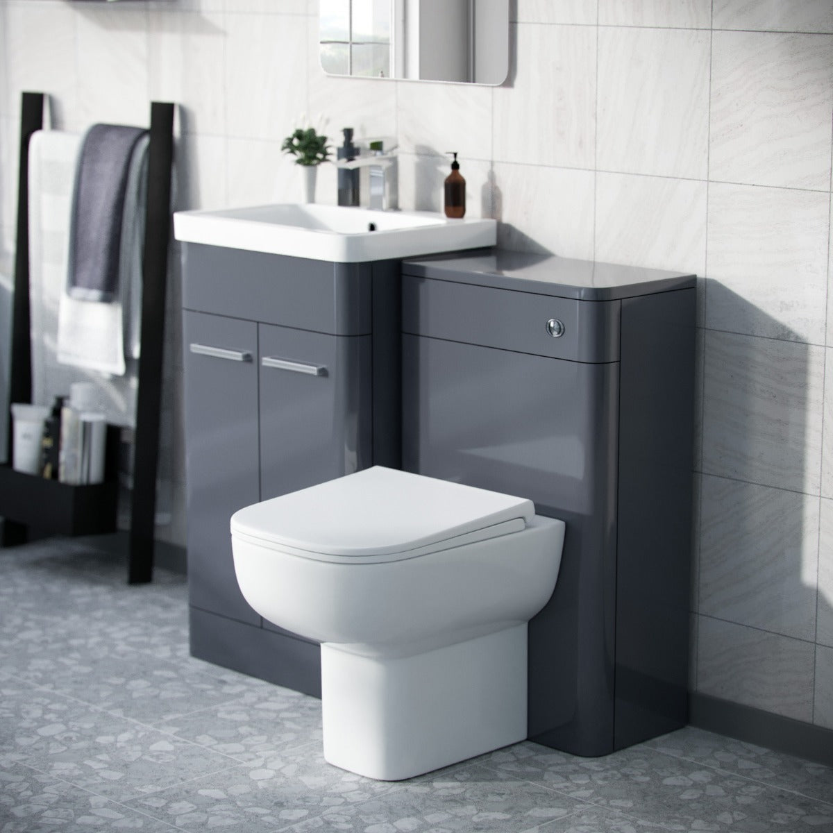 Afern 1000mm Steel Grey Vanity Cabinet and WC Unit with Back To Wall WC Toilet