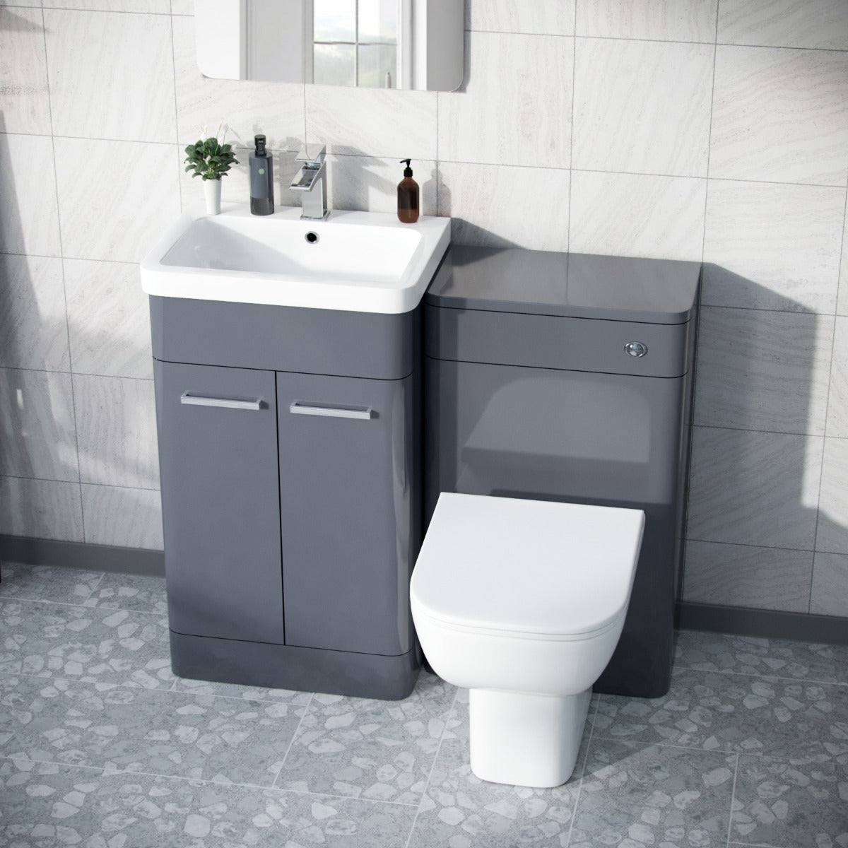 Afern 1000mm Steel Grey Vanity Cabinet and WC Unit with Back To Wall WC Toilet