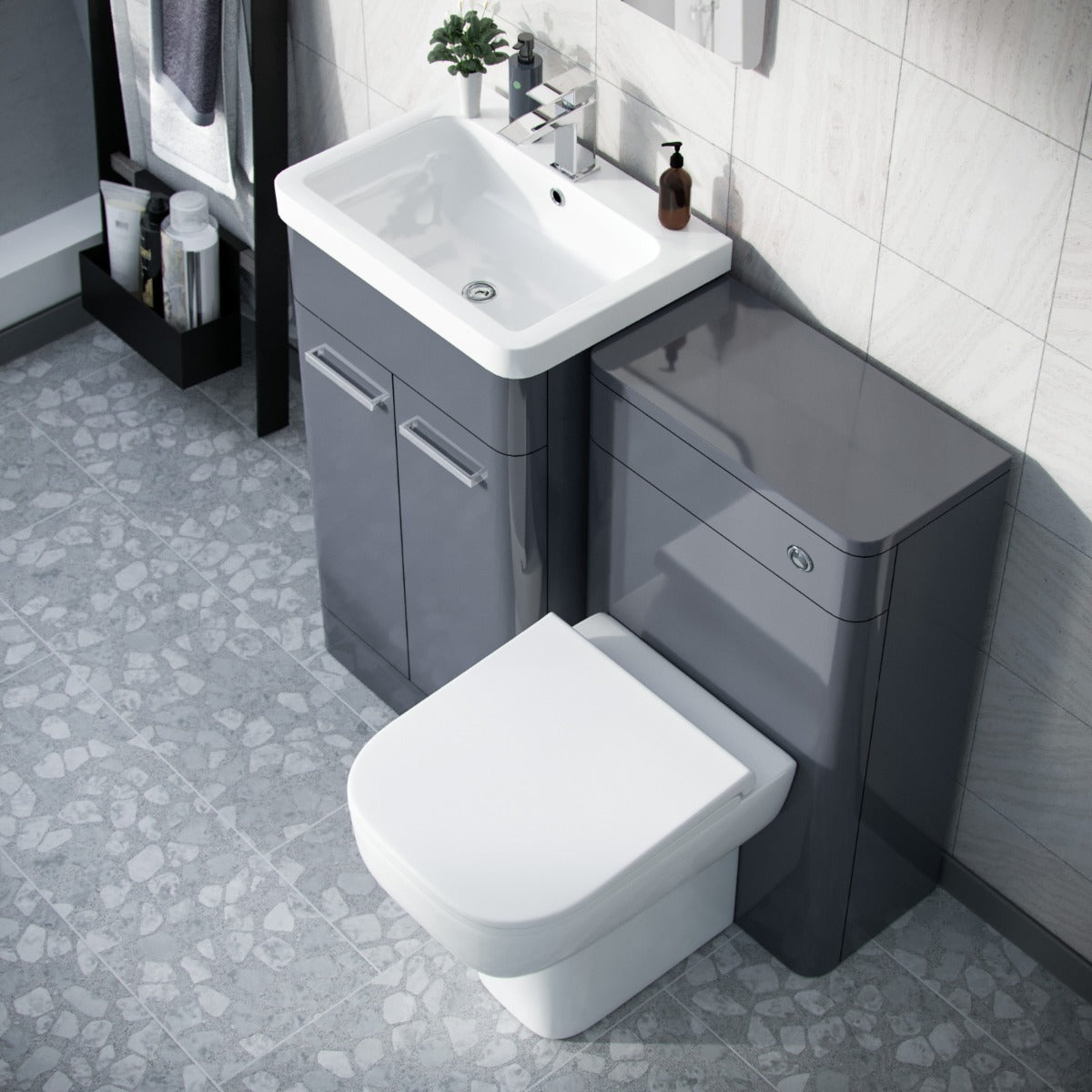 Afern 1000mm Steel Grey Vanity Cabinet and WC Unit with Back To Wall WC Toilet