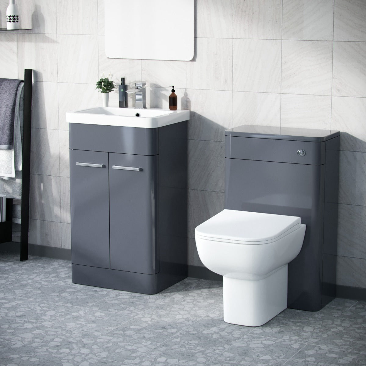 Afern 1000mm Steel Grey Vanity Cabinet and WC Unit with Back To Wall WC Toilet