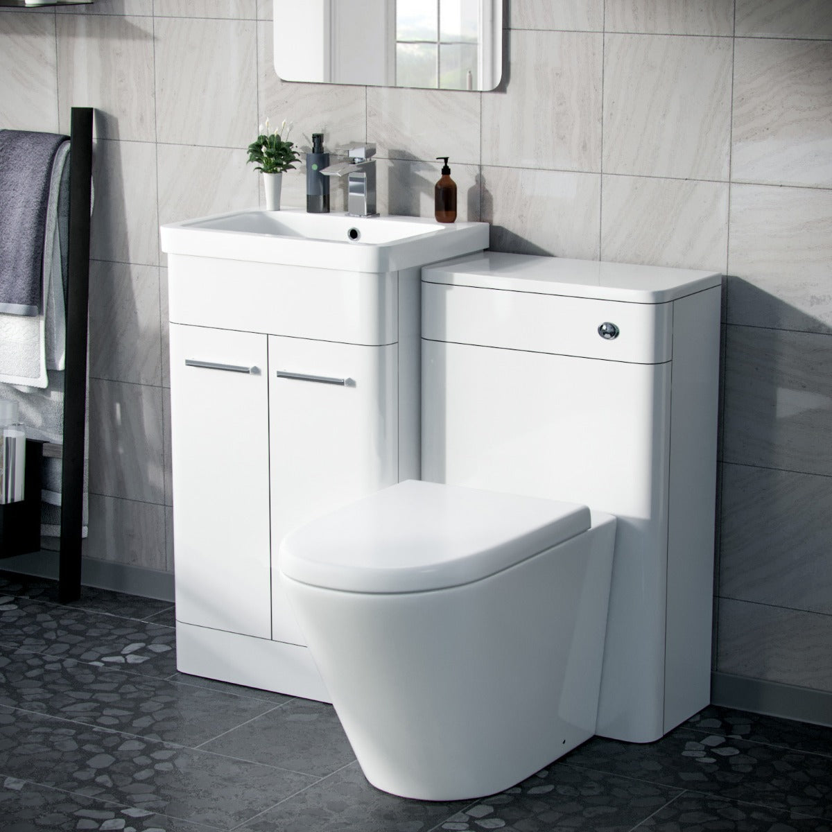 Afern 500mm Vanity Unit, WC Unit And Round BTW Toilet Gloss White