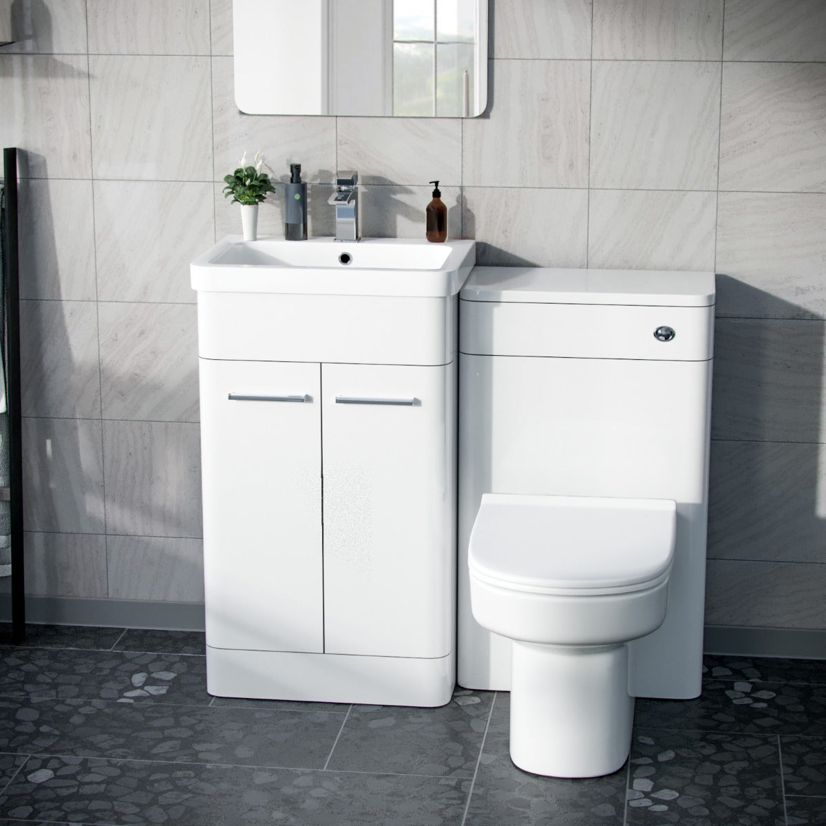 Afern 500mm Vanity Basin Unit, WC Unit & Chem Back To Wall Toilet White