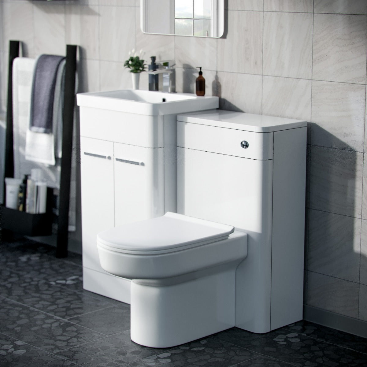 Afern 500mm Vanity Basin Unit, WC Unit & Chem Back To Wall Toilet White
