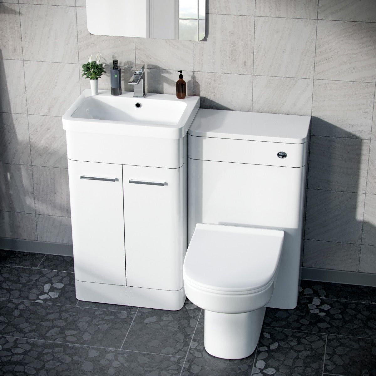 Afern 500mm Vanity Basin Unit, WC Unit & Chem Back To Wall Toilet White