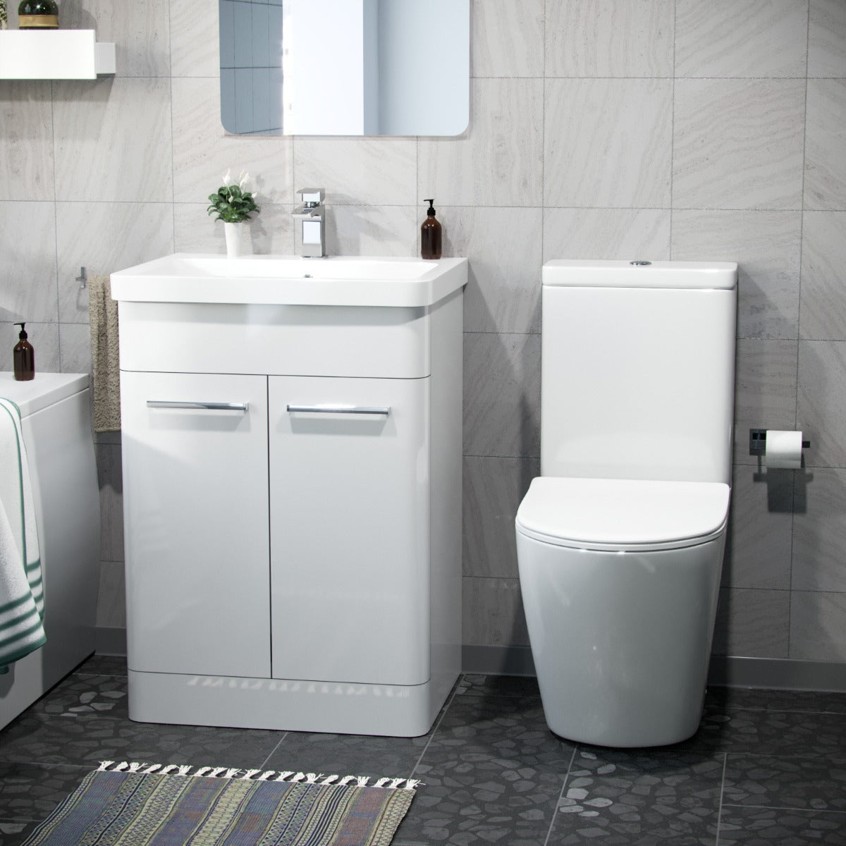 Afern 600mm Freestanding Vanity Unit And Curved Close Coupled Toilet White