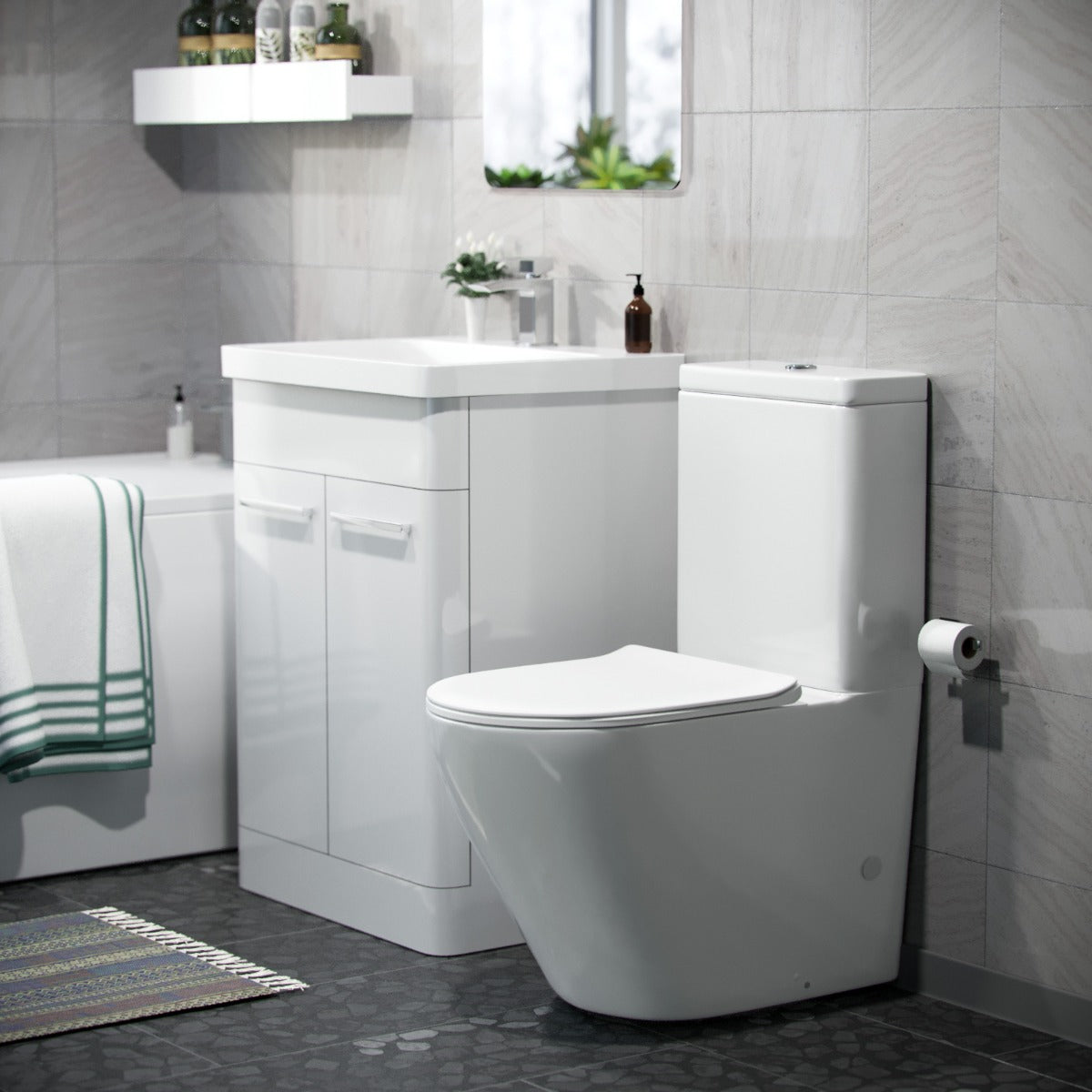 Afern 600mm Freestanding Vanity Unit And Curved Close Coupled Toilet White