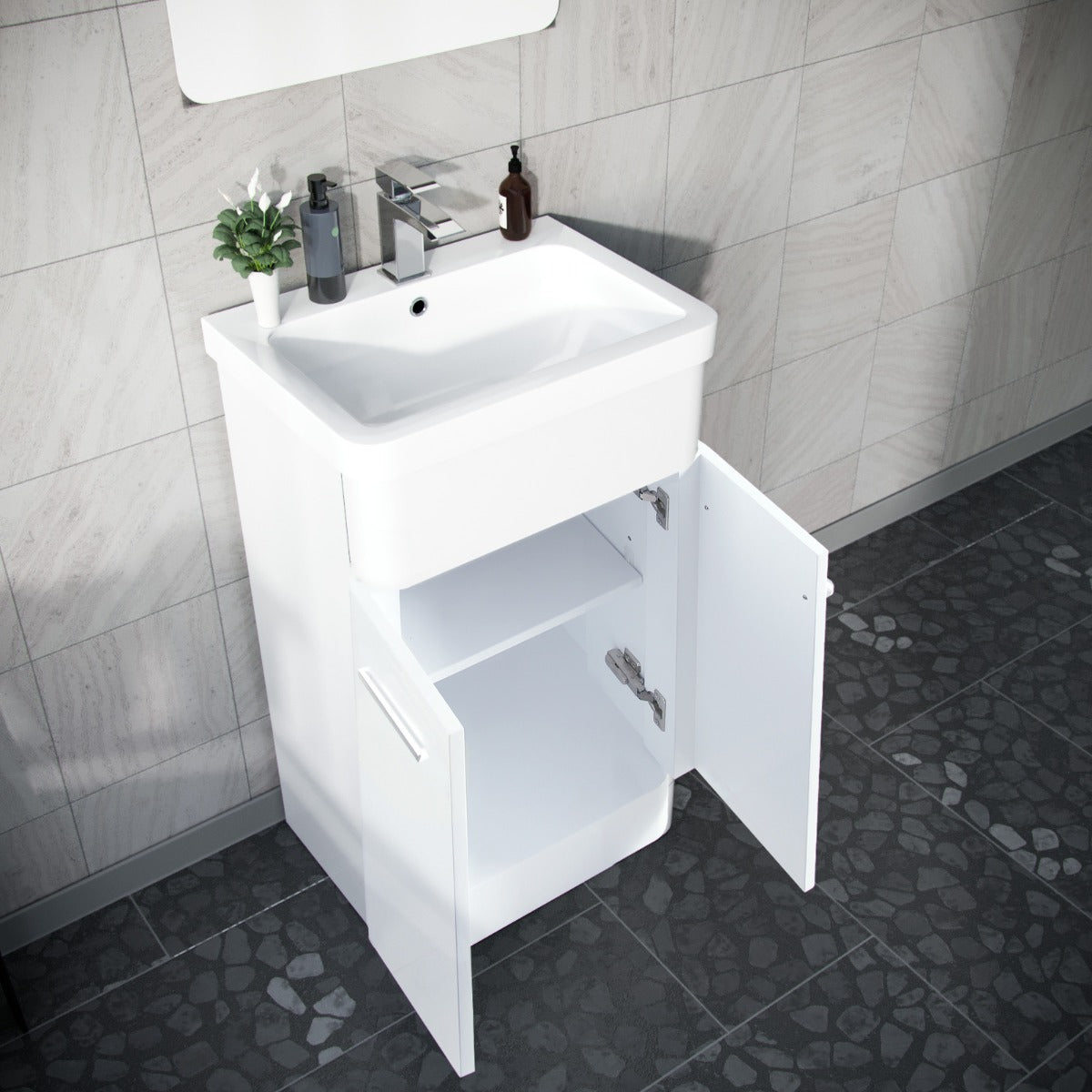 Afern 500mm Vanity Basin Unit, WC Unit & Chem Back To Wall Toilet White