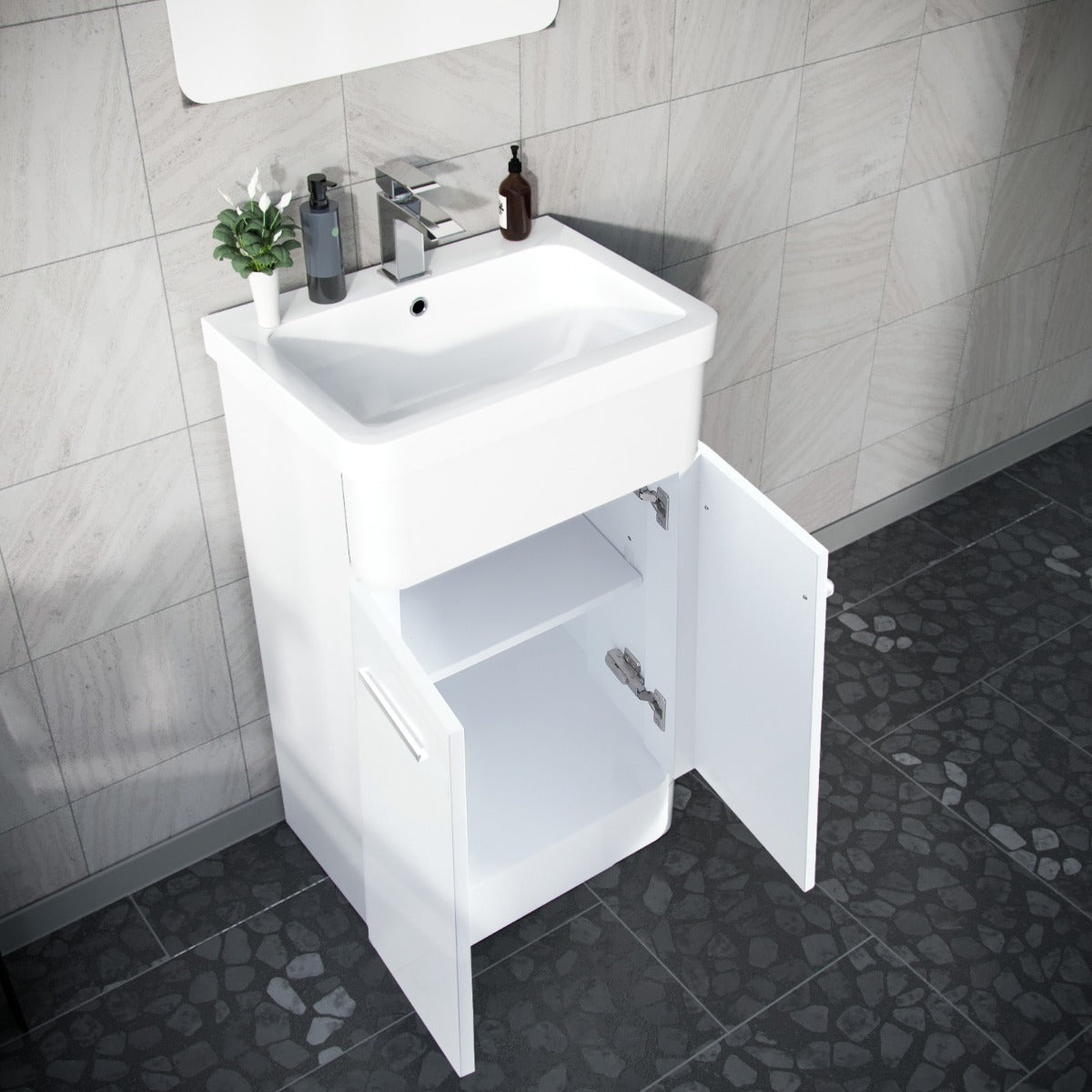 Afern 500mm Vanity Unit, WC Unit And Round BTW Toilet Gloss White