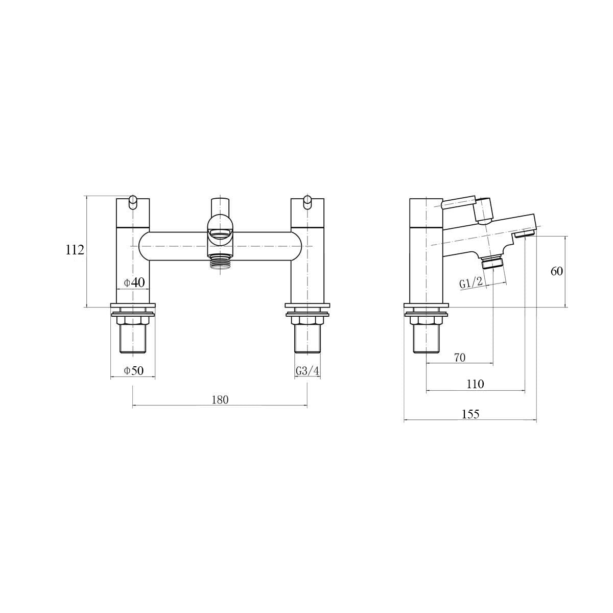 Kyic Modern Bridge Deck Mounted Bath Filler Shower Mixer Tap With Handheld Kit