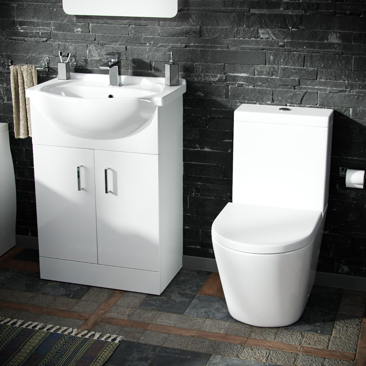 Ellen 550mm Floorstanding Basin Vanity Unit White & Rimless Close Coupled Toilet