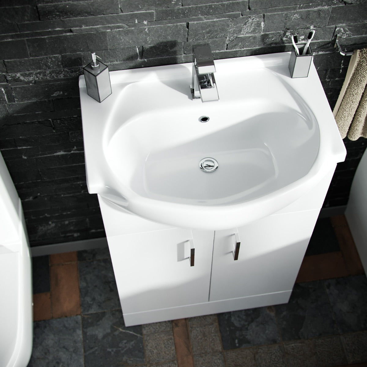 Ellen White Vanity Unit Left Handed P-Shaped Bath & Close Coupled Toilet Suite