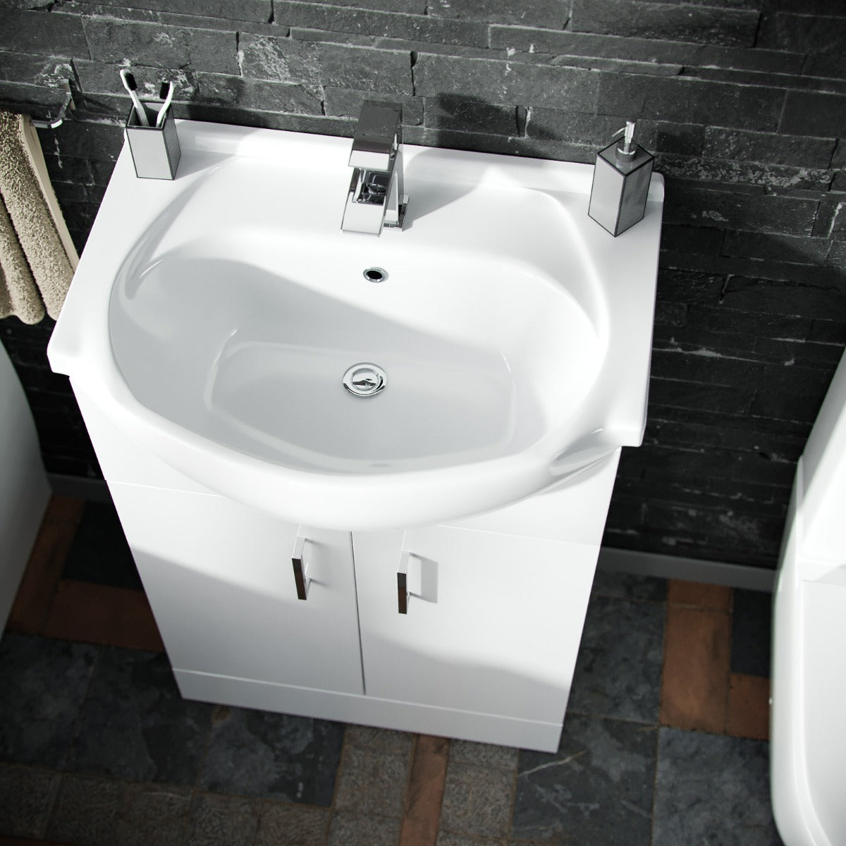 Ellen RH P-Shaped Bath With White Vanity Unit & Close Coupled Toilet Set