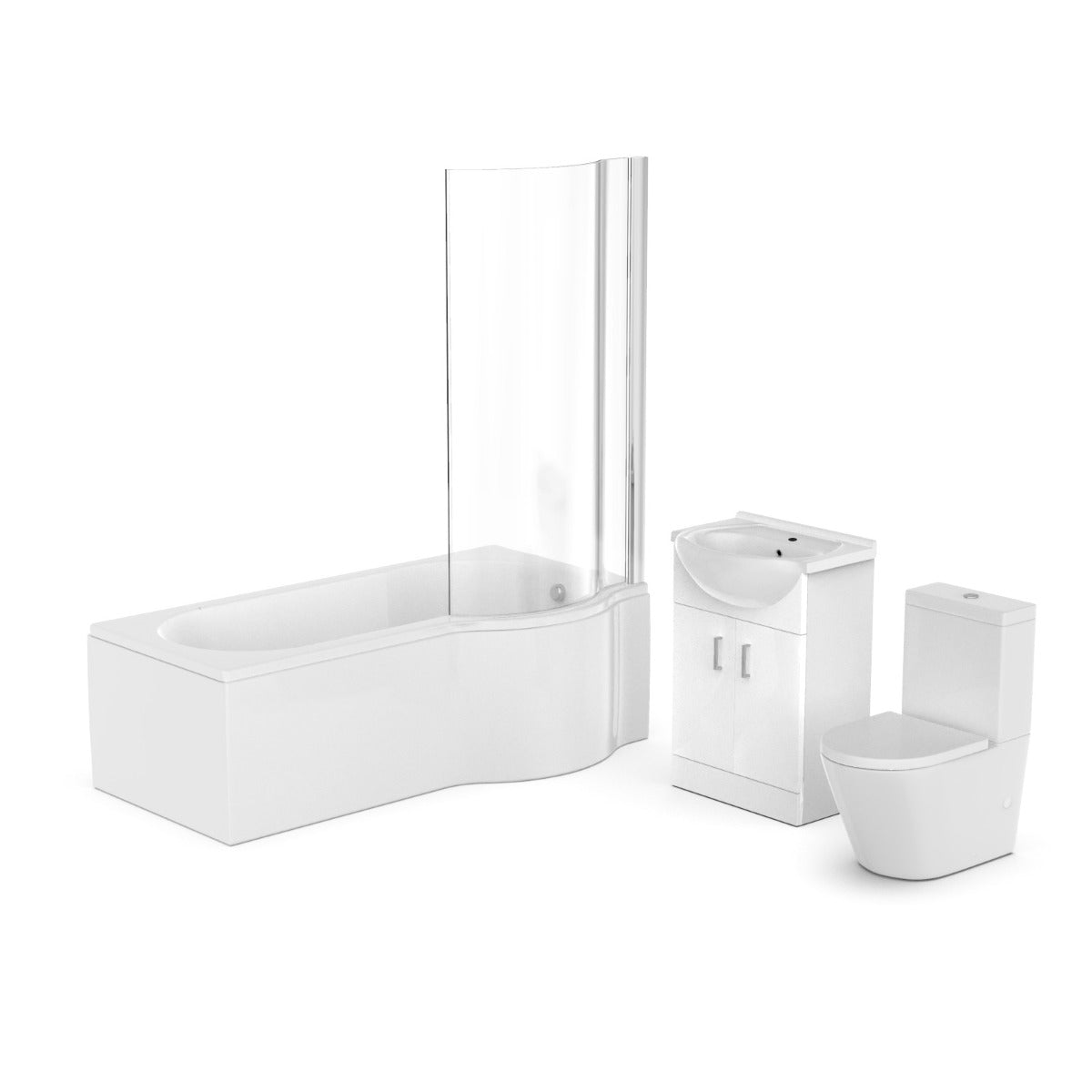 P-Shaped RH Bath White 550mm Vanity Basin Unit WC Unit & Toilet Suite