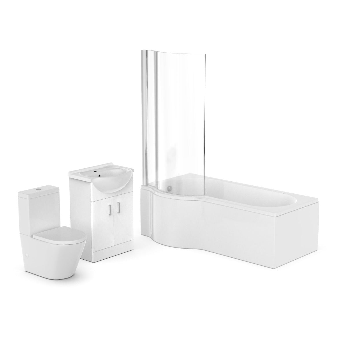 P-Shaped LH Bath White 550mm Vanity Basin Unit WC Unit & Toilet Suite