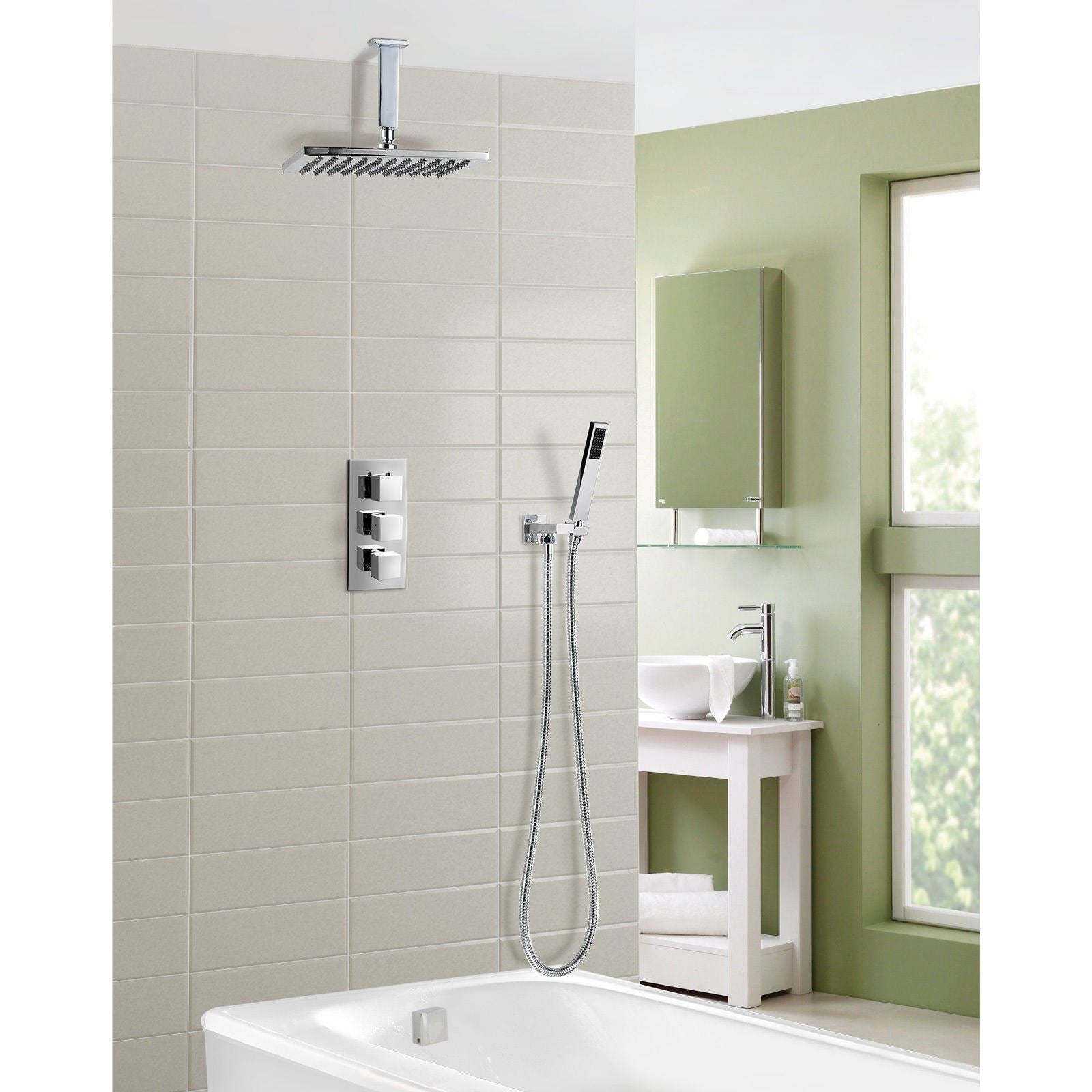 Bath Shower Concealed Thermostatic Mixer Valve Set Square Chrome | Olive