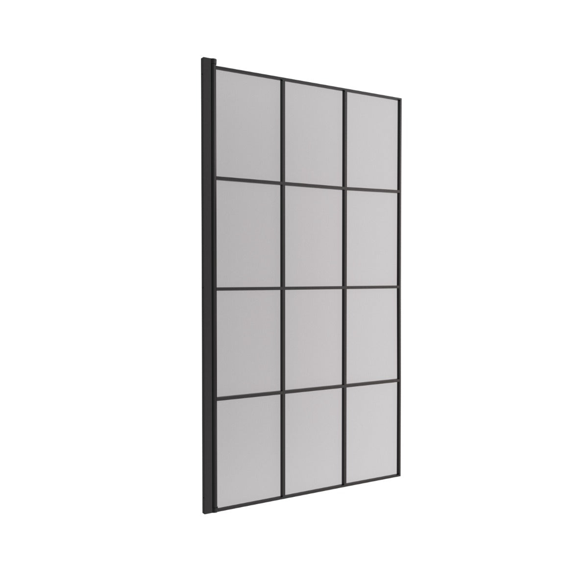 Oaken 800mm Square Bath Screen Black Profile With Grid Glass Reversible